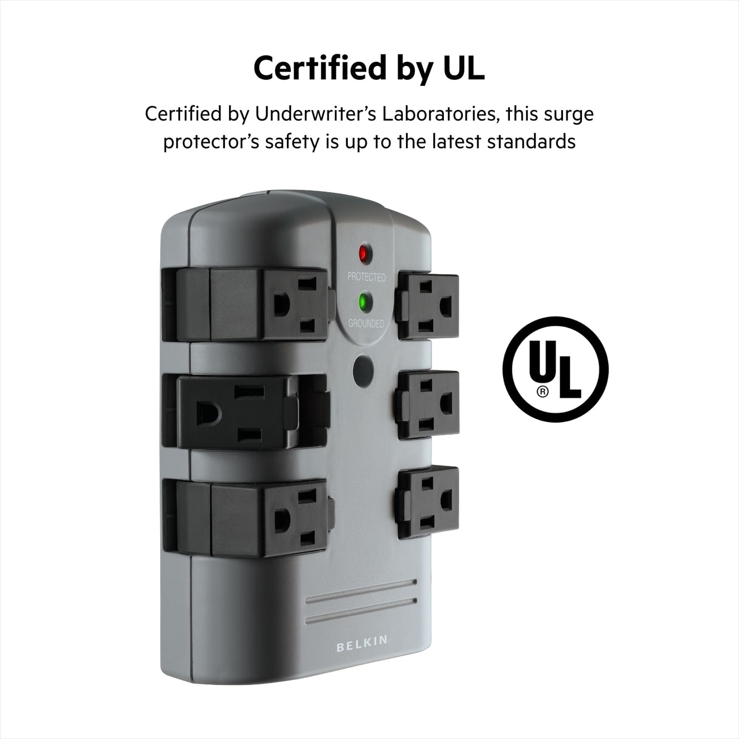 Belkin Power Strip Surge Protector - 6 Rotating AC Multiple Outlets, Flat Pivot Plug - Heavy Duty Wall Outlet Extender for Home, Office, Travel