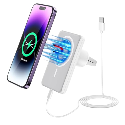 7.5W MagSafe Wireless Car Charger Mount Pro Strong Magnetic Vent Holder for iPhone 17/16/15/14/13/12 Series & More, 360° Rotation & Overheat