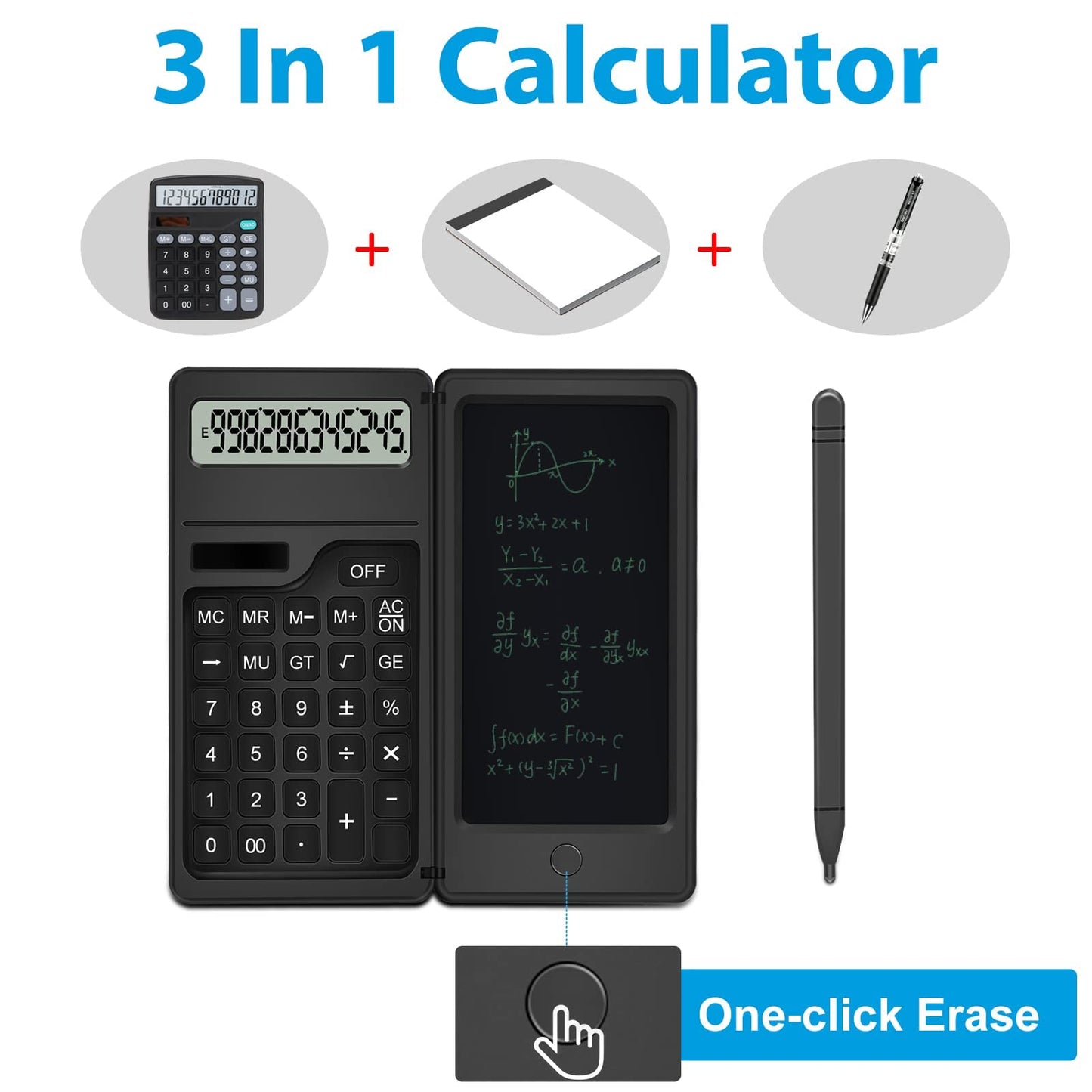 Calculator with Notepad, TRELC 12 Digits LCD Display Solar Desktop Calculator, Support Solar and Battery, Multi-Function Portable Calculators