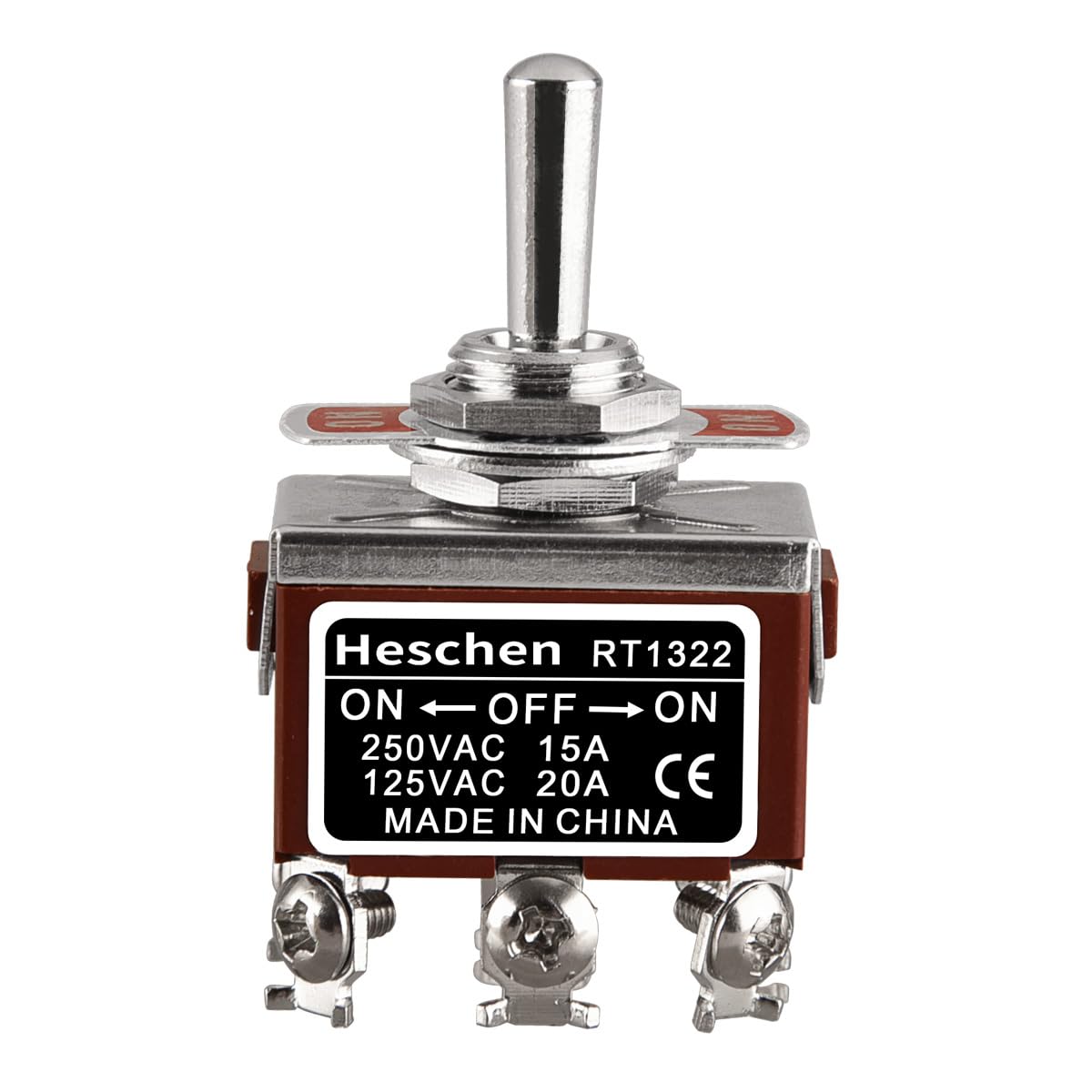 Heschen Interrupteur à Bascule en métal DPDT maintenu ON/Off/ON 3 Positions 15 A 250 VAC avec couvercle étanche CE