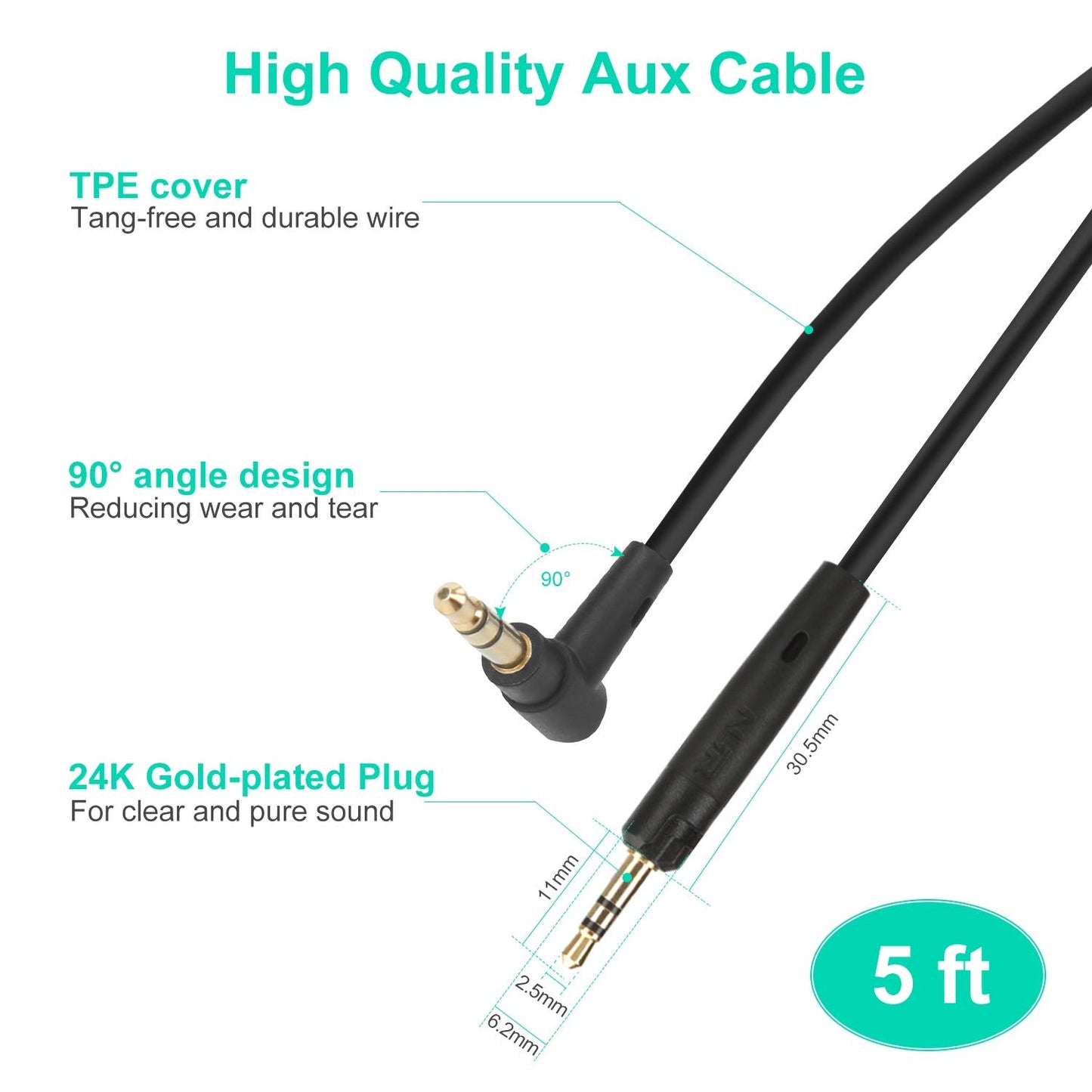 Mr Rex 5ft 3.5mm to 2.5mm Audio Aux Replacement Cable 90 Degree Right Cord for JBL/Bose 700 QC45 QC35ii QC35 QC25 QuietComfort Noise Cancelling…