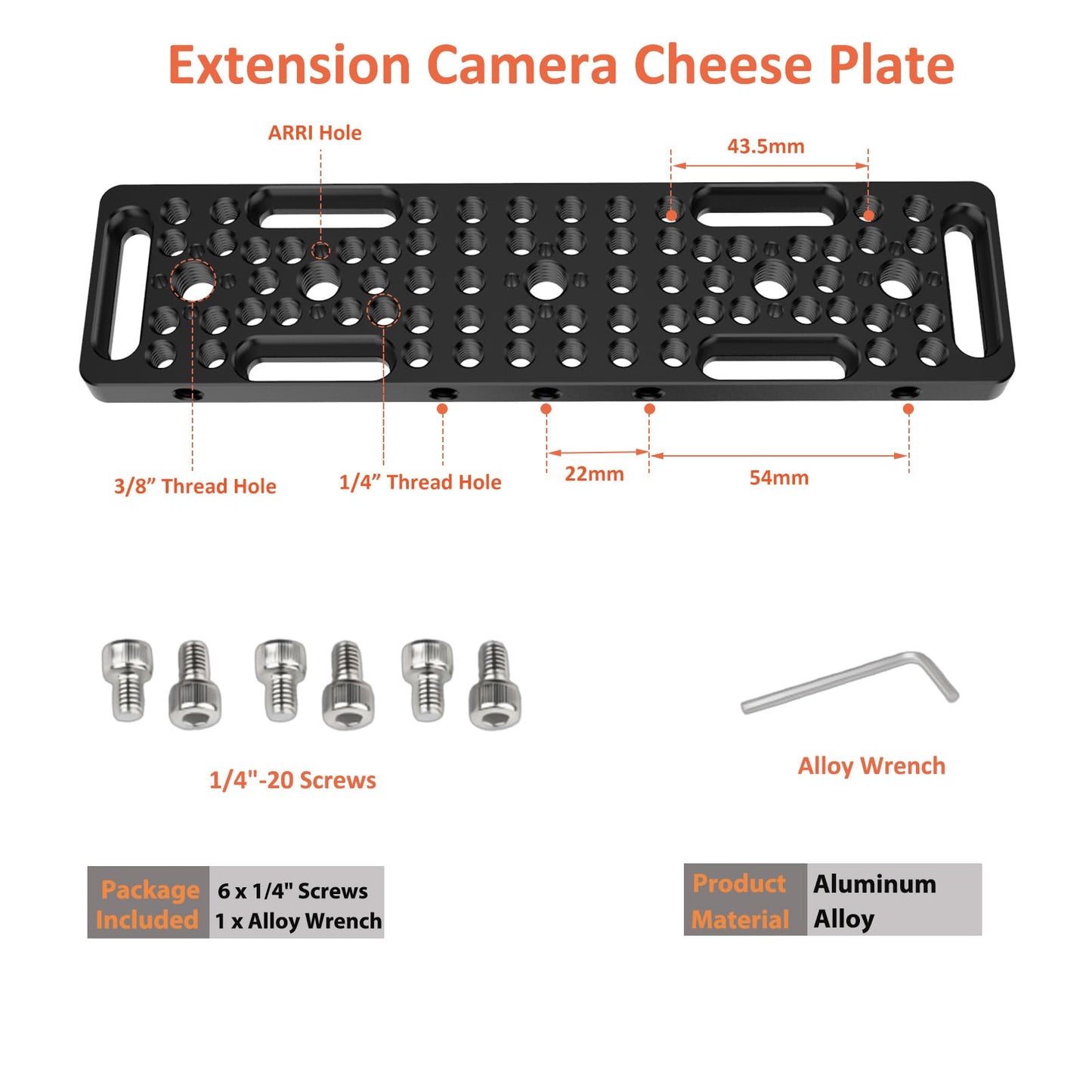 DINESK Camera Cheese Plate with 1/4 3/8 Threads,200MM Long Verison Cheese Plate for Cemeras,Tripod and Other Photography Accessories