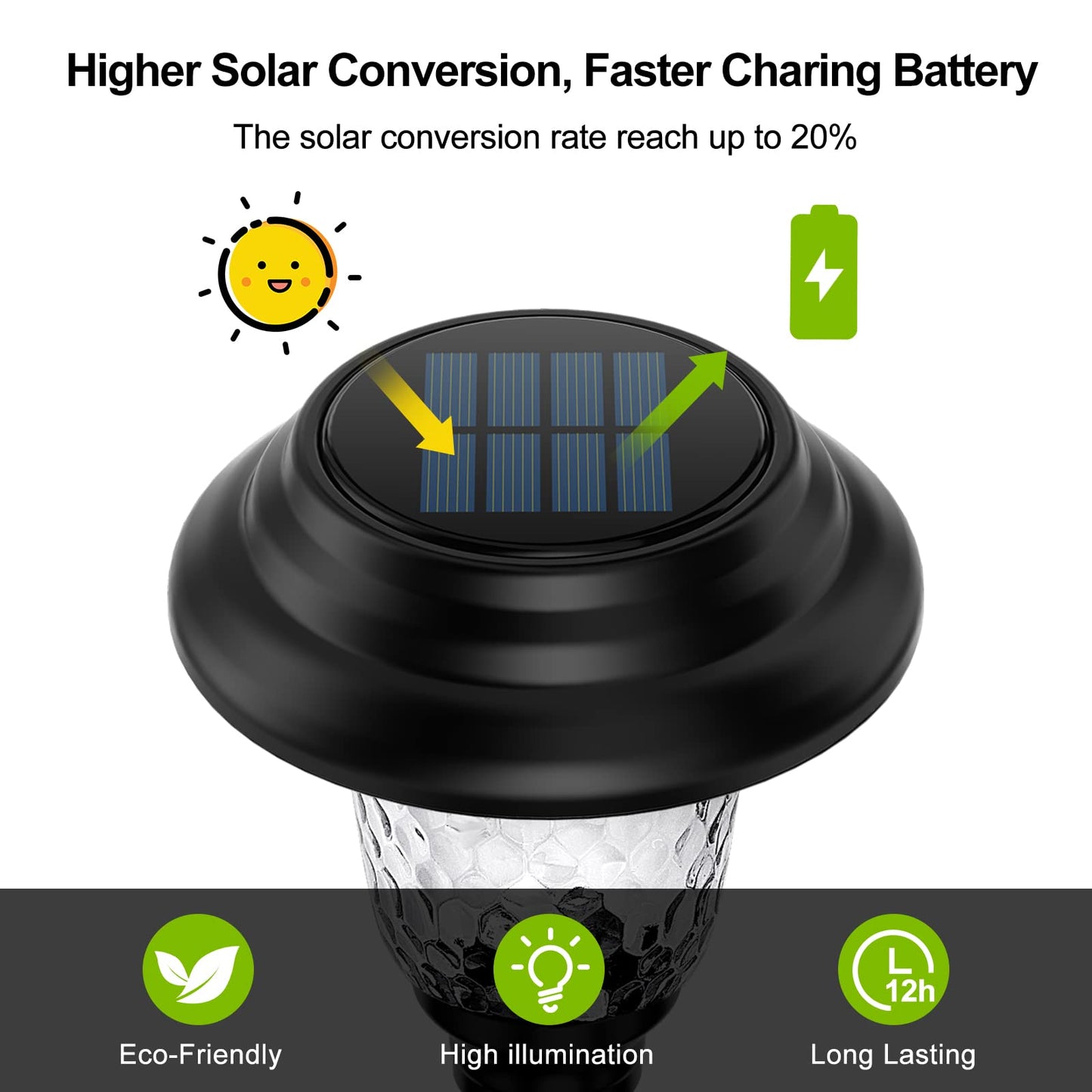 Glass Solar Lights Outdoor waterproof, 8 Pack Super Bright Solar Pathway Lights, Up to 12 Hrs Long Last Auto On/Off Garden Lights Solar Powered