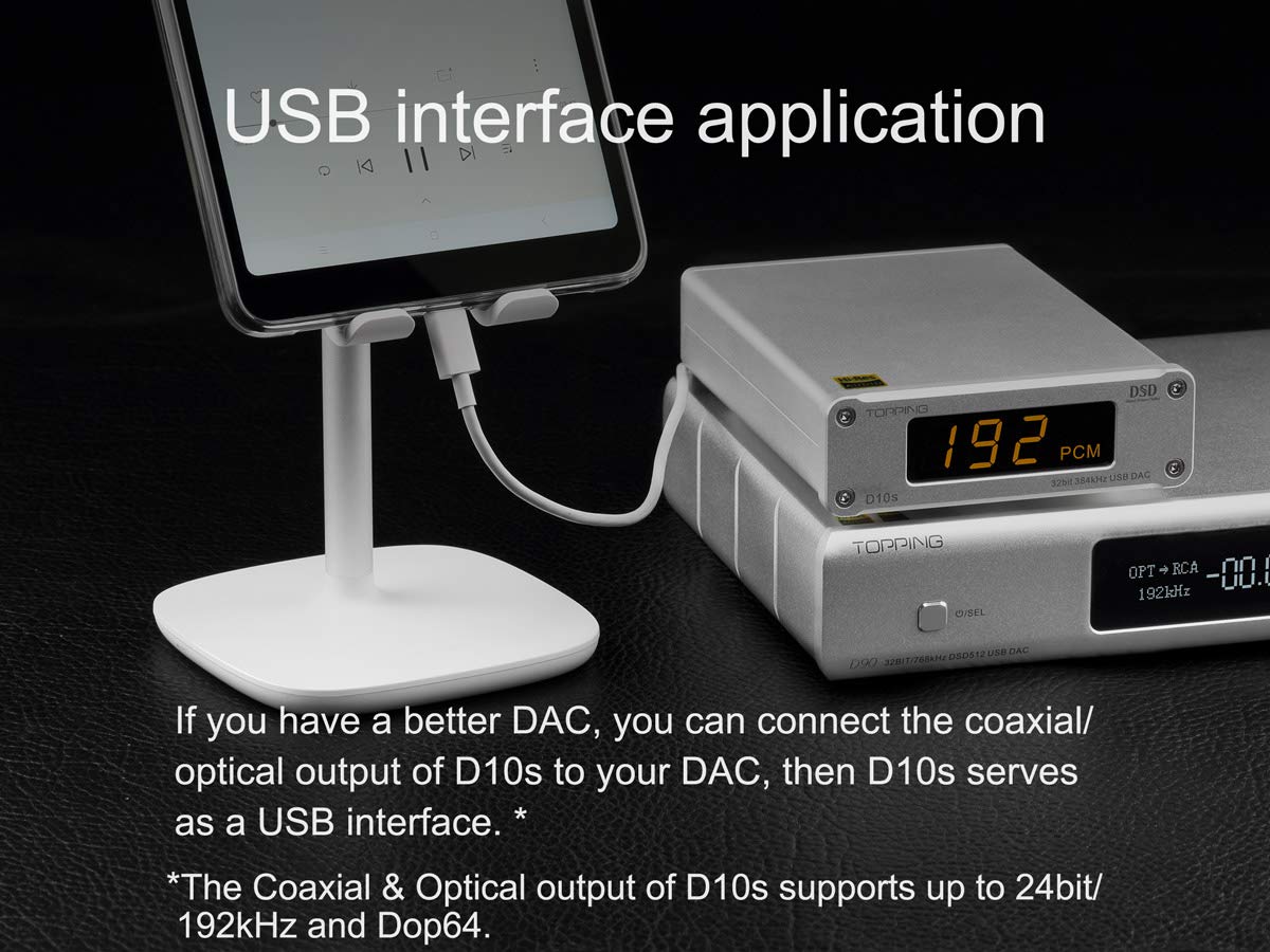 TOPPING D10s DAC MINI USB DAC XMOS XU208 ES9038Q2M DSD256 PCM 384kHz Hi-Res Audio Desktop Audio Decoder (Silver)