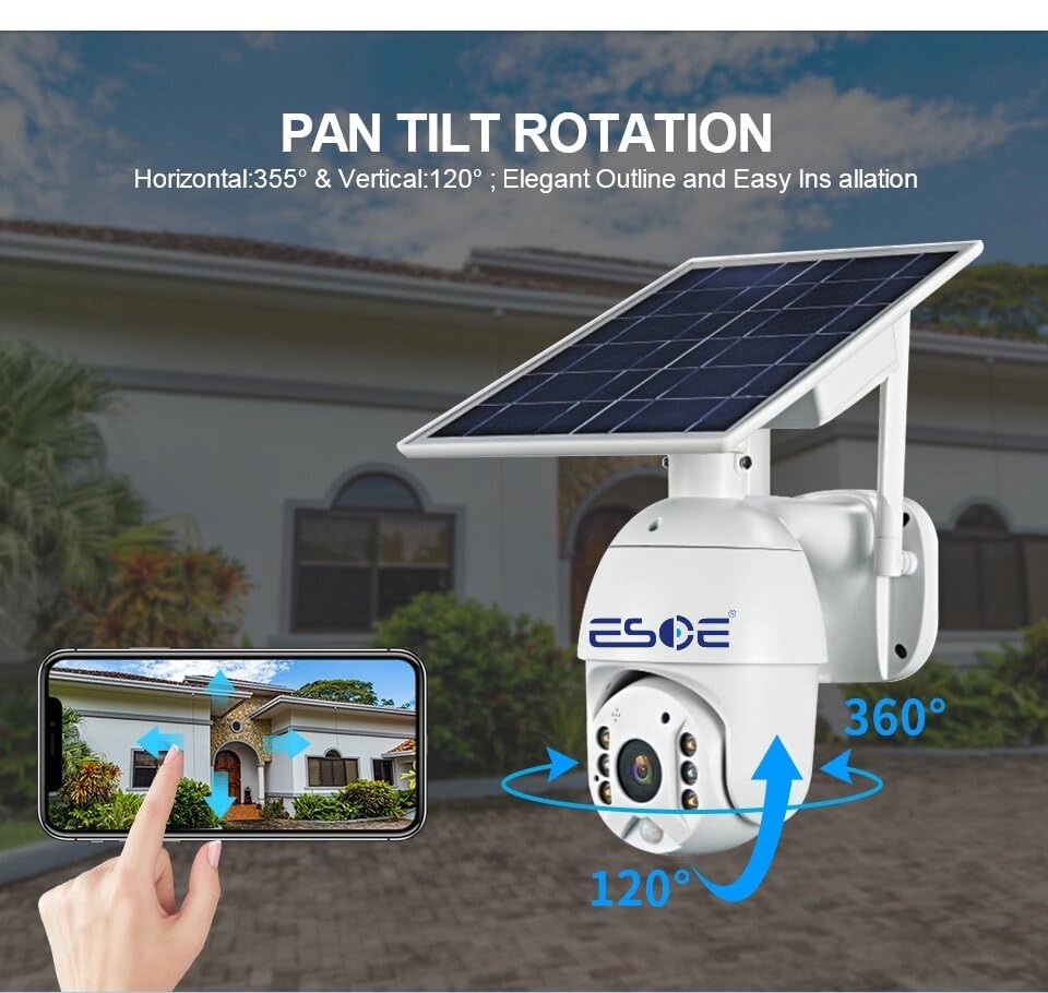 ESOE UBOX APP 2MP WiFi 4G Solar PTZ Camera IP Surveillance 1080P 4G Wireless Panel Battery Power CCTV Solar Camera (1920 x 1080,WiFi)