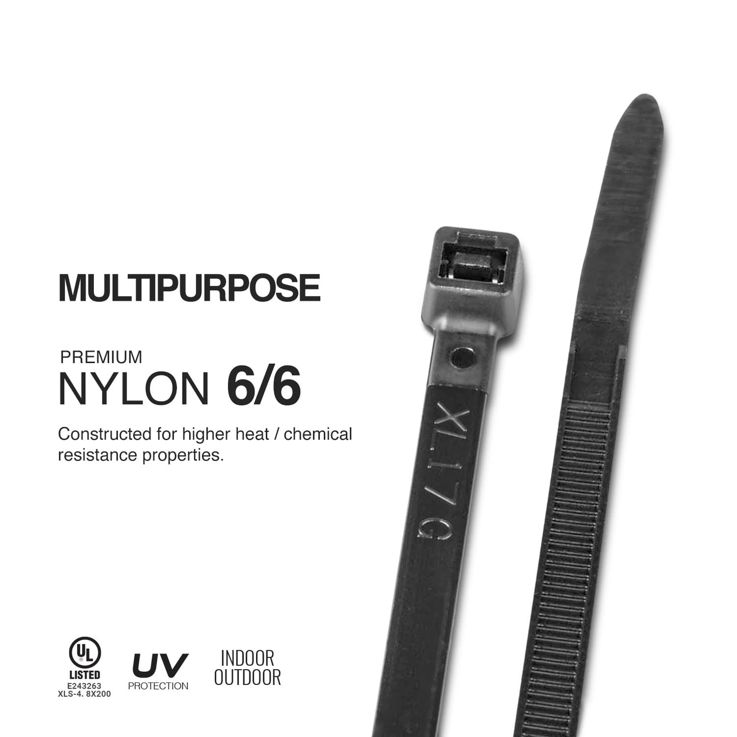 TR Industrial Multi-Purpose UV Resistant Black Cable Ties, 8 inches, 100 Pack
