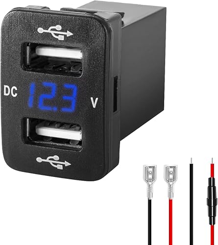 Levigo Car Charger USB 5V 4.2A Rapid Charging for Toyota Car Power Socket with 2 Ports, Switch Hole, LED Voltmeter Display, Compatible with 12/24V