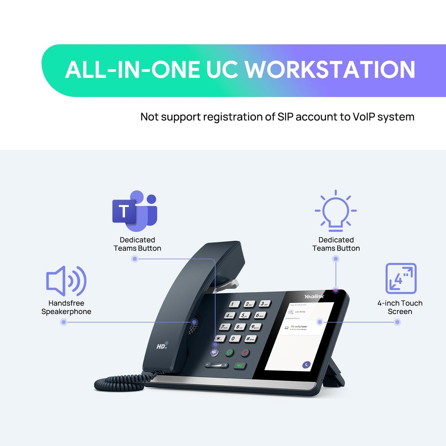 Yealink MP45 Microsoft Teams Certified USB Desk Phone,Cost-Effective Alternative to MP50,NOT SIP/VoIP Phone | Plug&Play via USB-A/C Cable | Powered