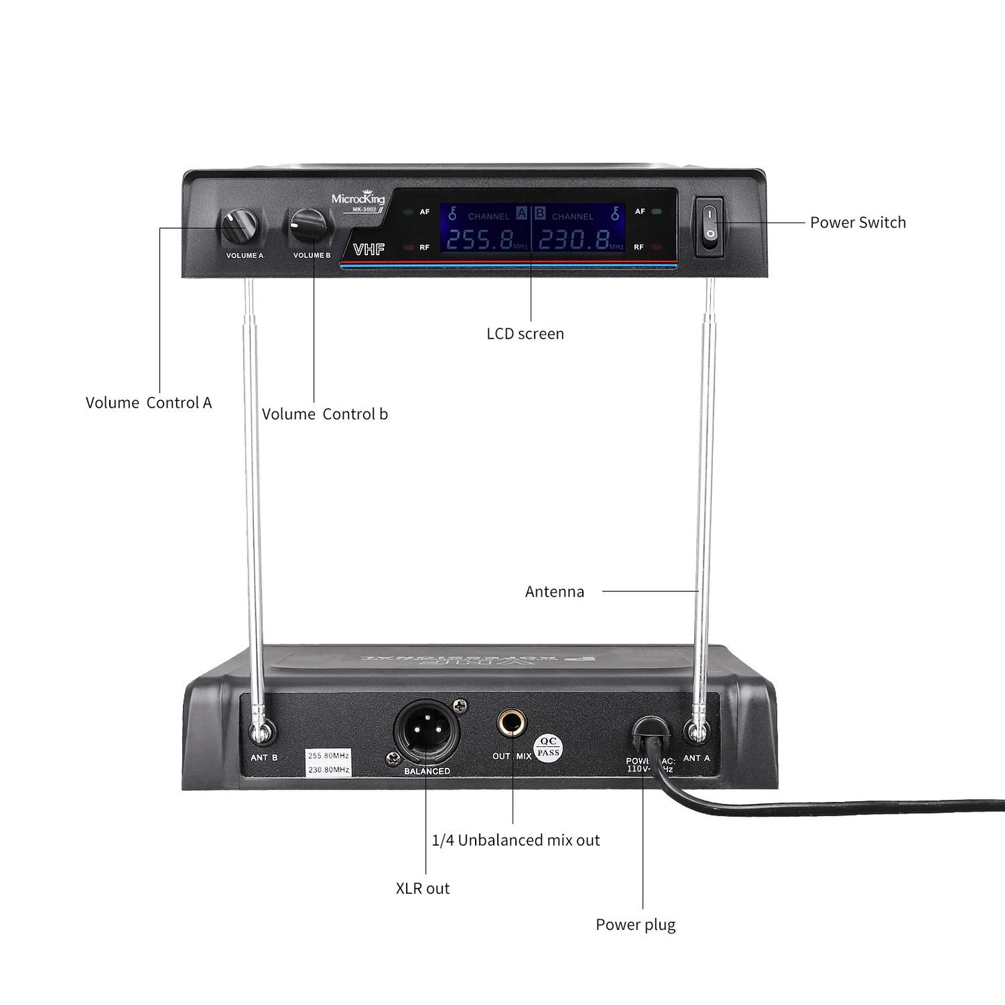 MicrocKing Wireless Microphone System Dynamic Handheld Microphones,150 Ft Operating Range,16 Hours Continuous Use,Ideal for Karaoke, Party, DJ
