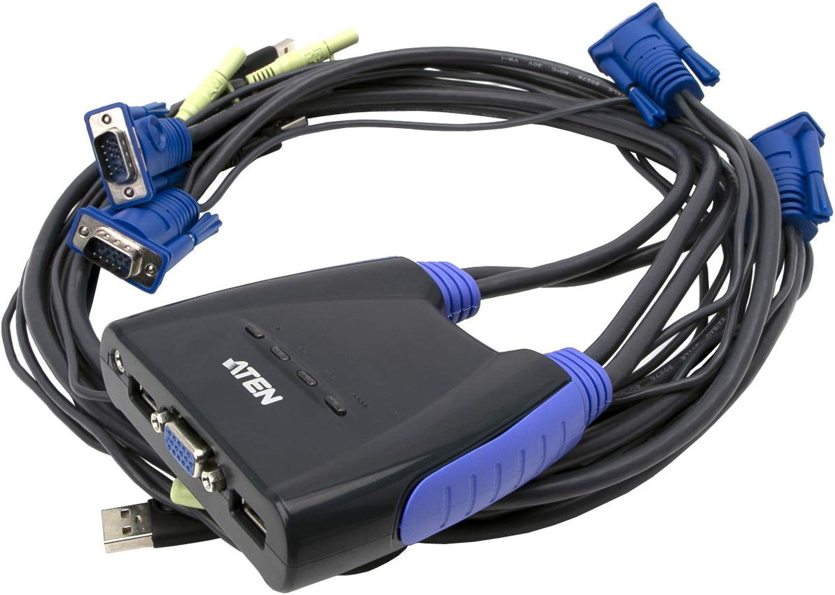 ATEN CS64US 4-Port USB VGA/Audio Cable KVM Switch with Built-in 0.9/1.2 Meter Cables