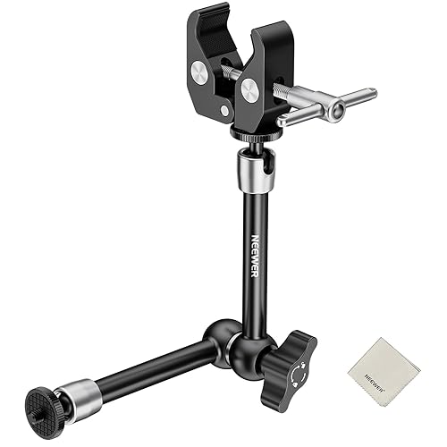 NEEWER 9.8"/25cm Magic Arm with Super Clamp & Cleaning Cloth, 1/4" & 3/8" Threads for Flash/LED Light/Microphone/DSLR Camera Monitor Compatible