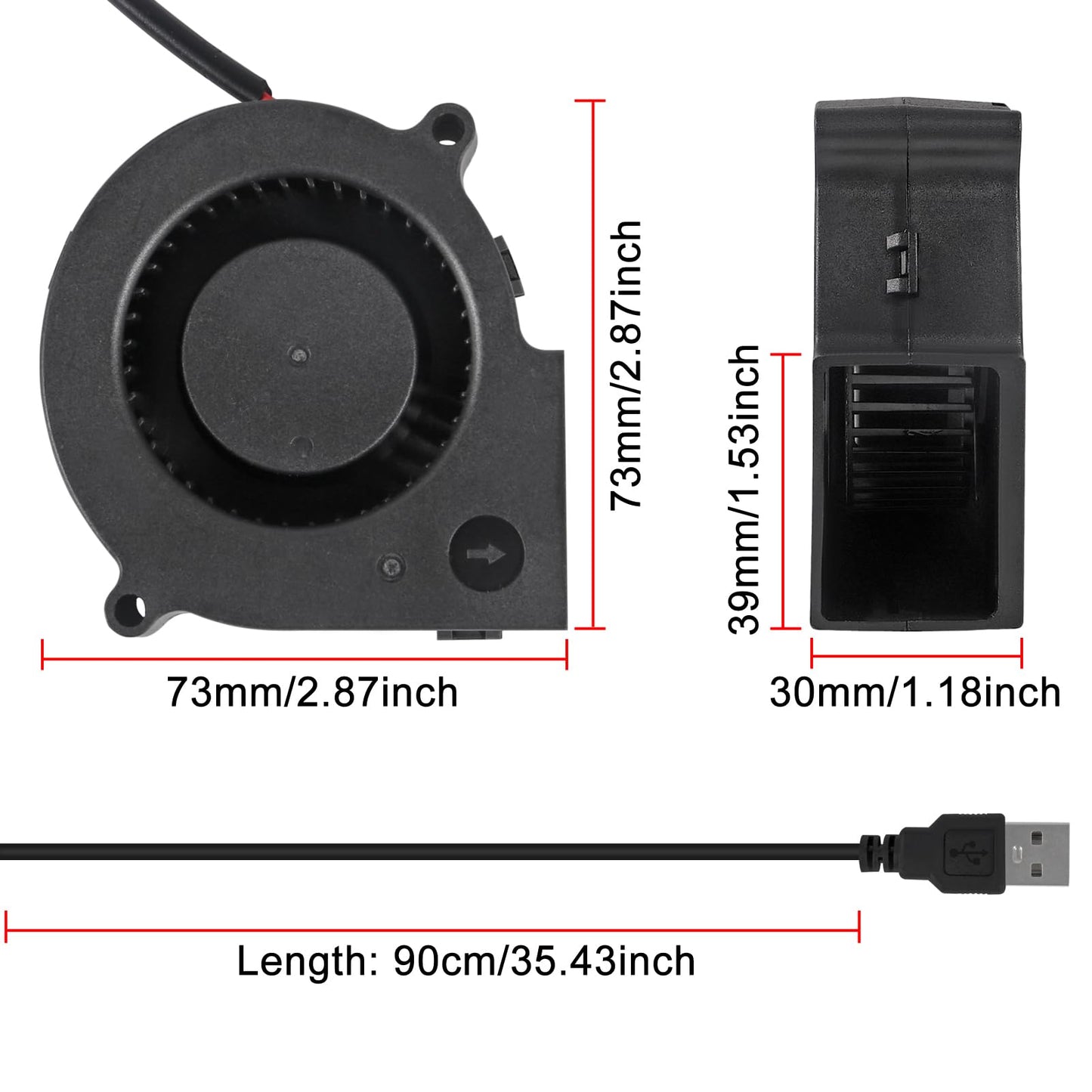 ACEIRMC 4pcs 75x30mm Blower Cooling Fan Turbine Centrifugal Fan 5V Brushless USB Sleeve Bearing/Dual Ball Bearing 2 pin Computer Fan Multi Used