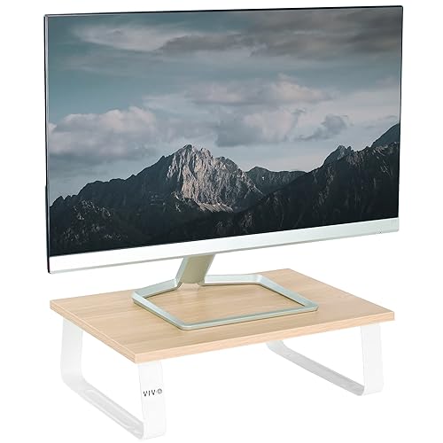 VIVO 15 inch Monitor Stand, Wood and Steel Desktop Riser, Screen, Keyboard, Laptop, Small TV Ergonomic Desk and Tabletop Organizer, Light Wood