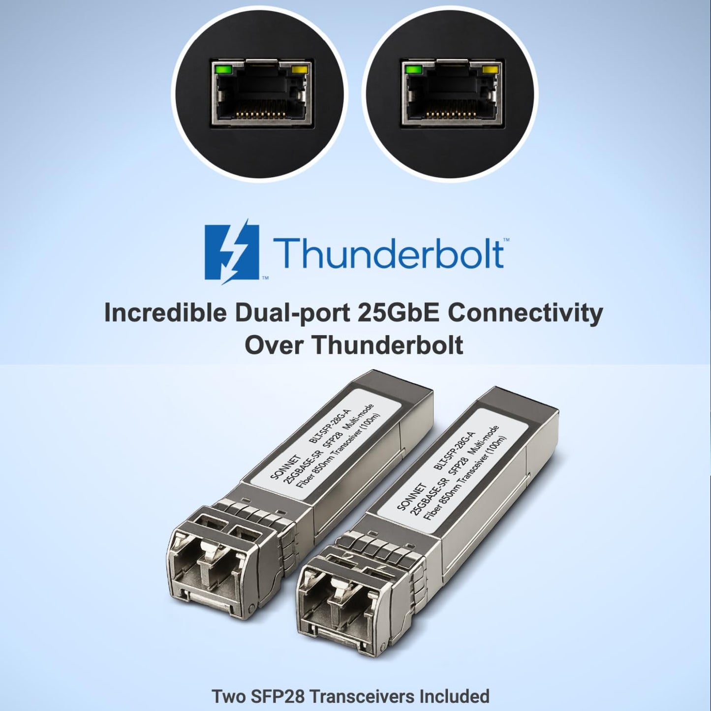 Sonnet Twin25G T5 Thunderbolt 5 to Dual 25Gb Ethernet Adapter - 25GbE Network Adapter 2 SFP28 Transceivers for Mac, Window and Linux