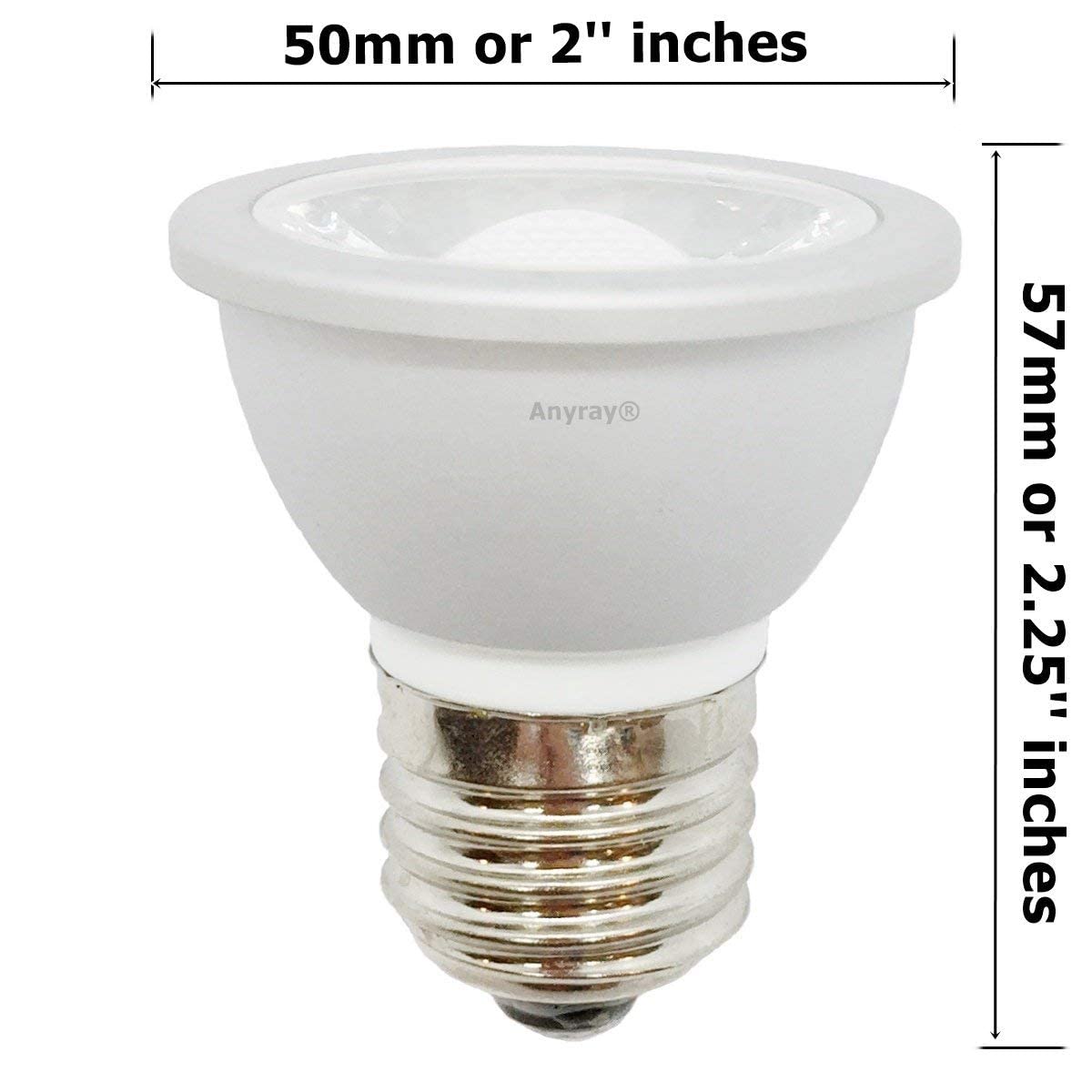 Anyray 3-LED 5W Light Bulbs HR16 120V E27 MR-16 JDR C Hood Lamp Short Neck E26 6000K (Cool White)