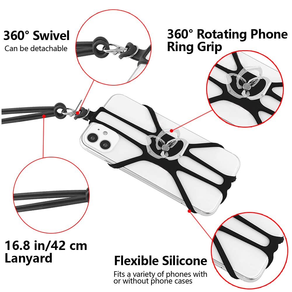Kinizuxi 2 Pcs Cell Phone Lanyard Crossbody with Adjustable Neck Strap and Phone Ring Grip,Universal Smartphone Lanyard for iPhone Lanyards for Around