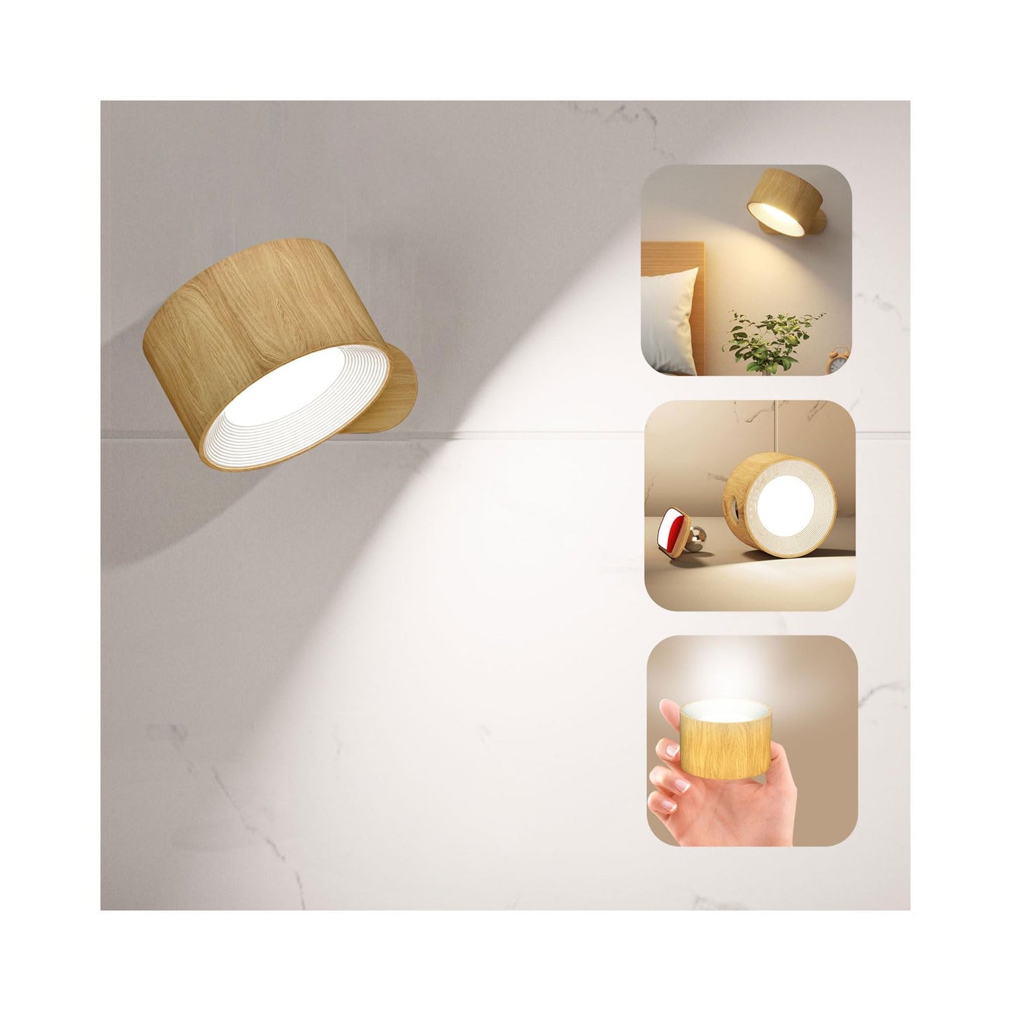 Deyagoo LED Wall Sconce, Wall Mounted Lamp with Rechargeable Battery Operated USB Port 3 Color Temperature & 3 Brightness Level 360°Rotate Magnetic