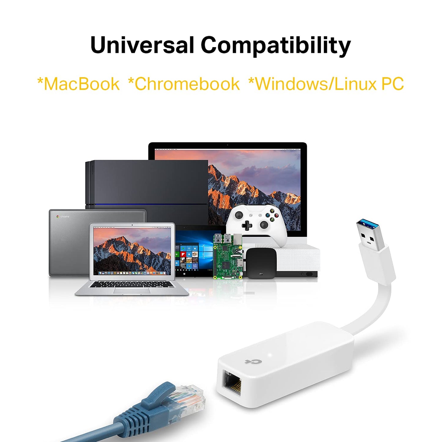 TP-Link USB to Ethernet Adapter, Foldable USB 3.0 to 10/100/1000 Gigabit Ethernet LAN Network Adapter, Support Windows 11/10/8.1/8/7/Vista/XP