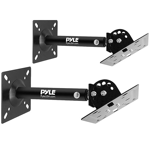 Pyle Universal Speaker Mounting Bracket - Ceiling & Wall Speaker Mount with Adjustable Swivel Tilt, 13.4" Retractable Telescopic Arm, 75 lbs Max Load