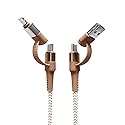 Tech Candy Two Faced 6' Woven Cable, Natural - USB Type A, USB Type C, Lightning, USB-A, USB-C, Long, Reinforced, Strong, Durable, Thick, Quality