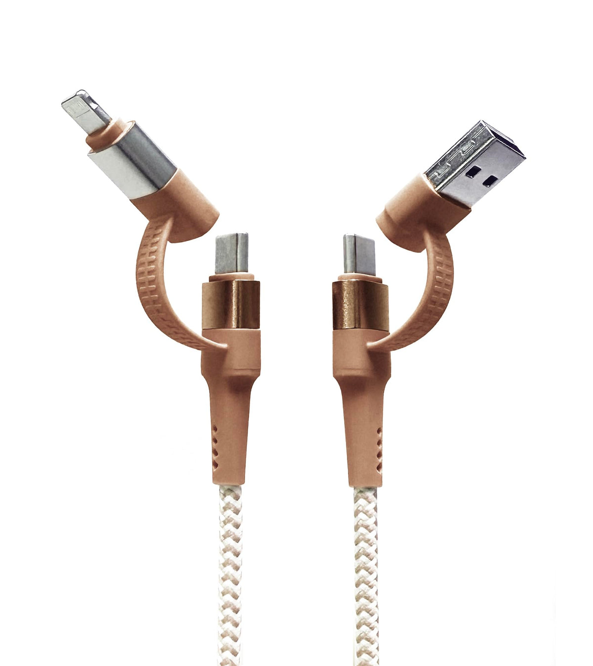 Tech Candy Two Faced 6' Woven Cable, Natural - USB Type A, USB Type C, Lightning, USB-A, USB-C, Long, Reinforced, Strong, Durable, Thick, Quality