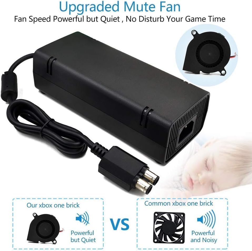 PEGLY AC Adapter for Xbox 360 Slim, Power Supply with Cord Replacement Charger Power Brick for Xbox 360 Slim Console