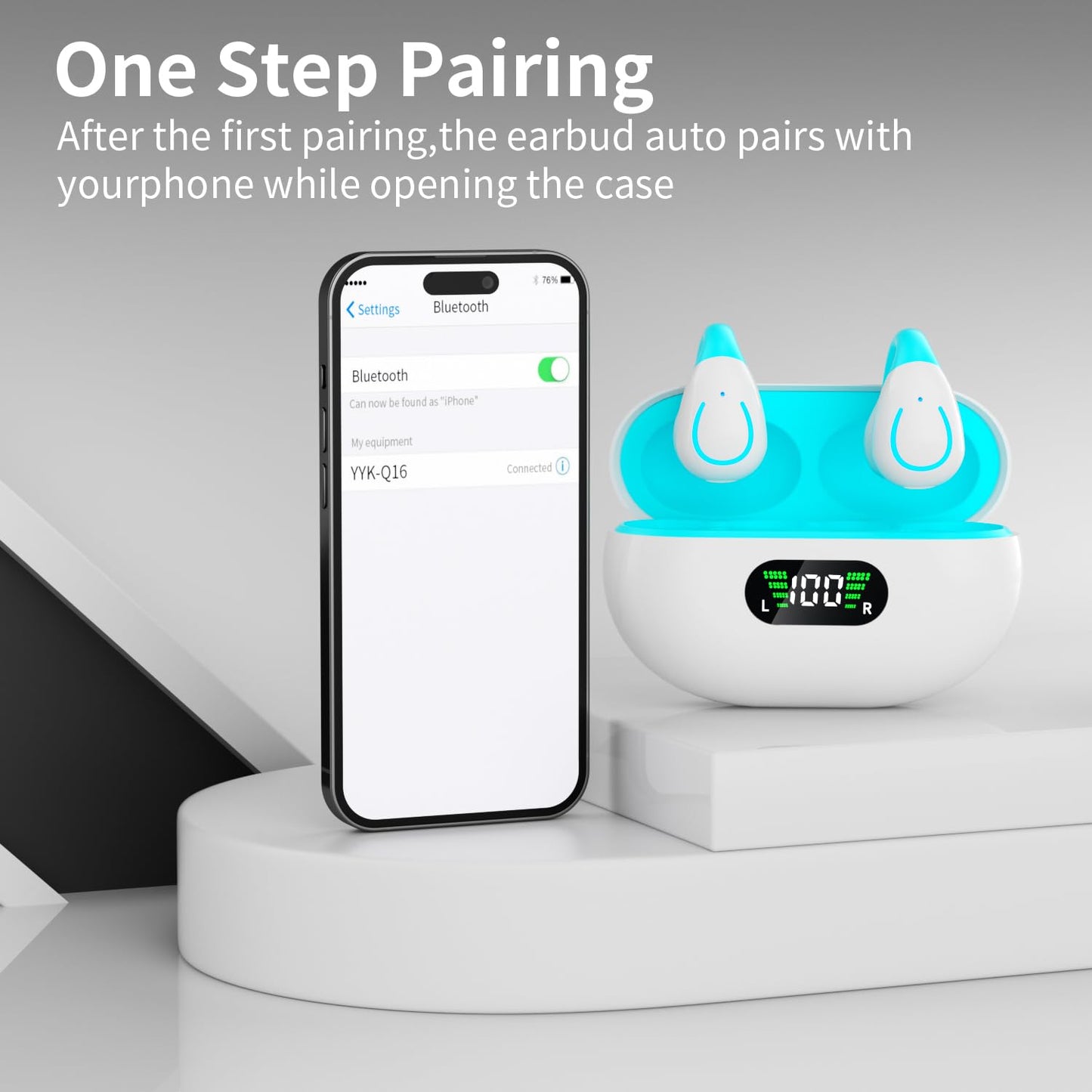 Open Ear Bone Conduction Headphones Bluetooth 5.3Wireless Clip On Earbuds with Digital Display Charging Case 60 Hours Playtime Sport Earphones