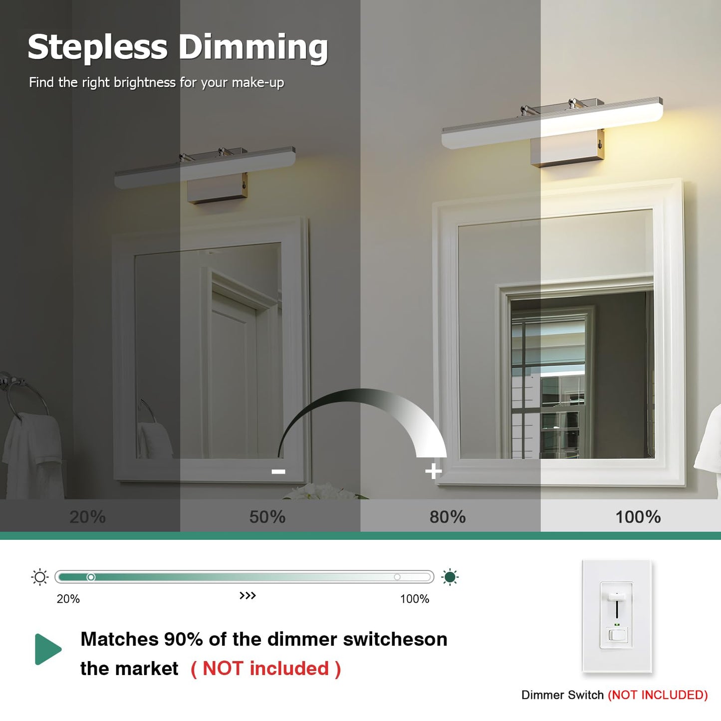 KELIDEN Brushed Nickel Vanity Light, 15.7” Dimmable LED Bathroom Light Bar with 5CCT, Adjustable Angle - Modern Wall Lighting for Bathroom, Powder