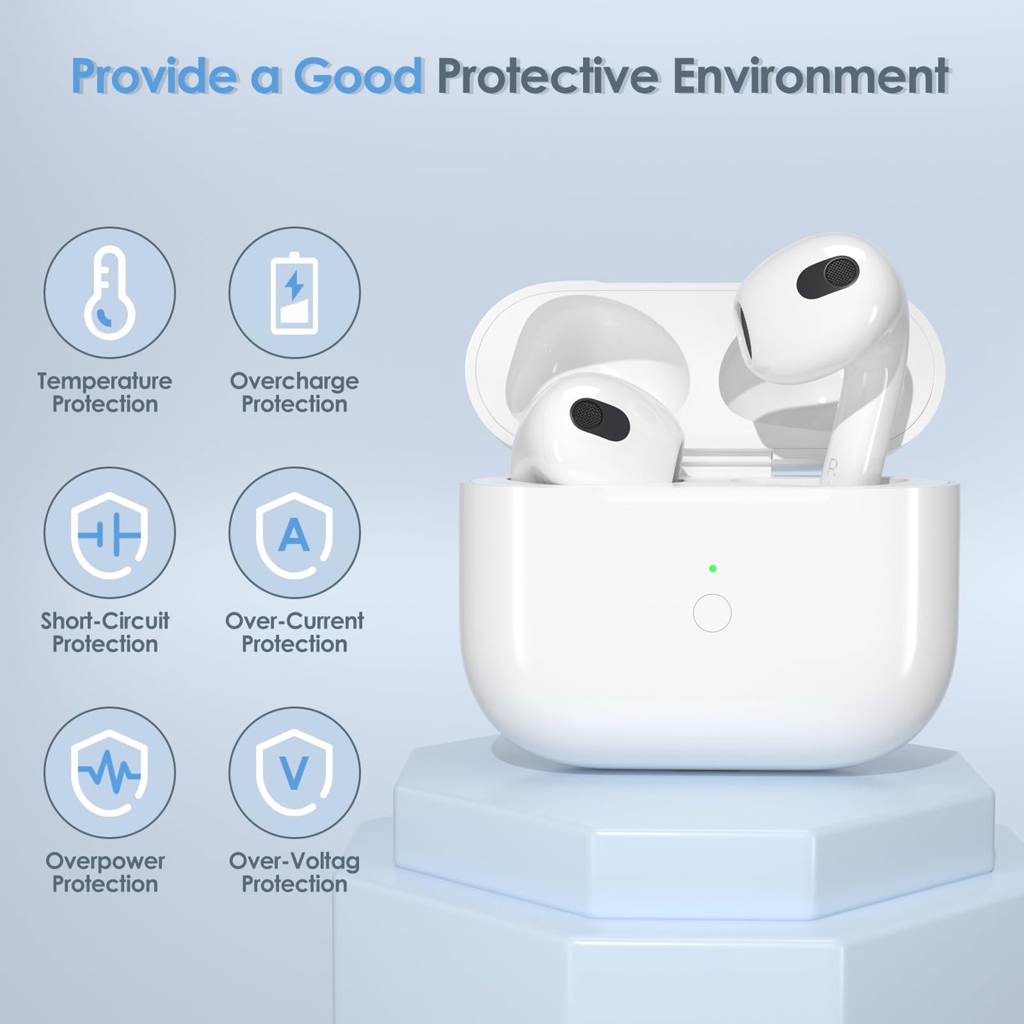 Upqiany Wireless Charging Case Replacement Compatible with AirPods 3, Qi-Certified for AirPods 3rd Gen Charger Case, Bluetooth Pairing Sync Button