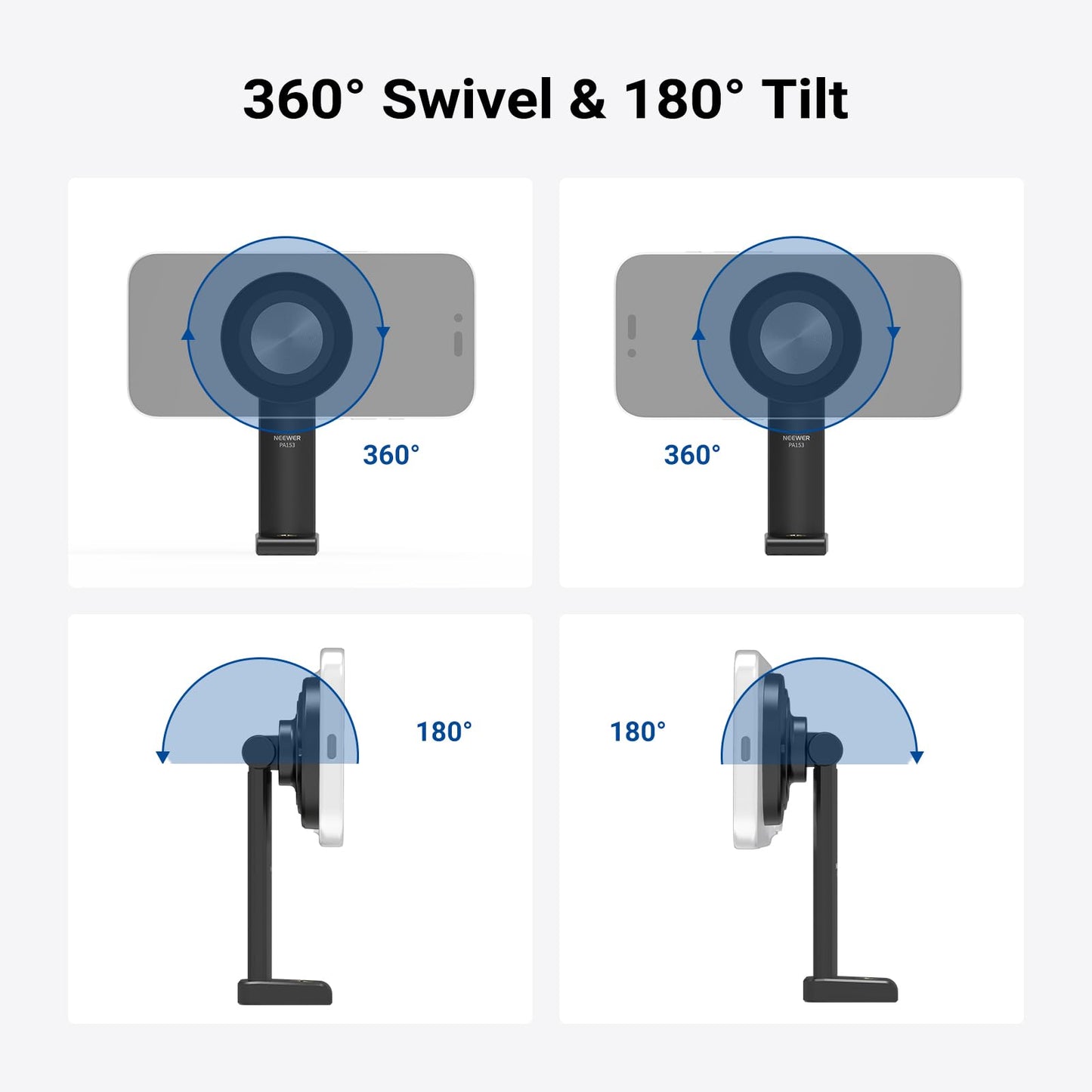 NEEWER Entry Level Version Magnetic Phone Holder Tripod Mount Adapter, 360° Compact Lightweight Portable Compatible with MagSafe iPhone Samsung