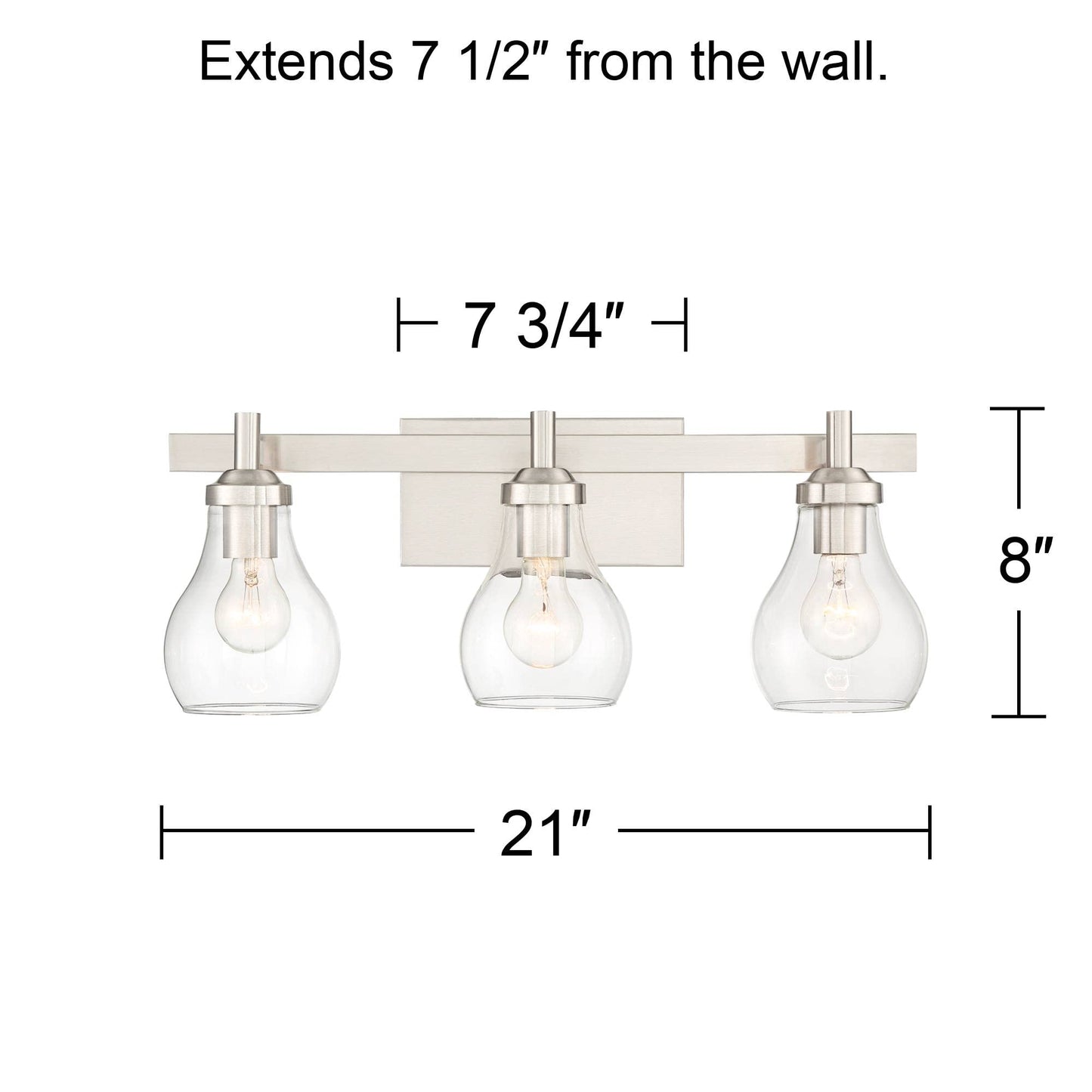 Possini Euro Design Danvers Modern Wall Mount Light Brushed Nickel Silver Hardwired 21" Wide 3-Light Fixture Clear Glass Globe Shade for Bathroom