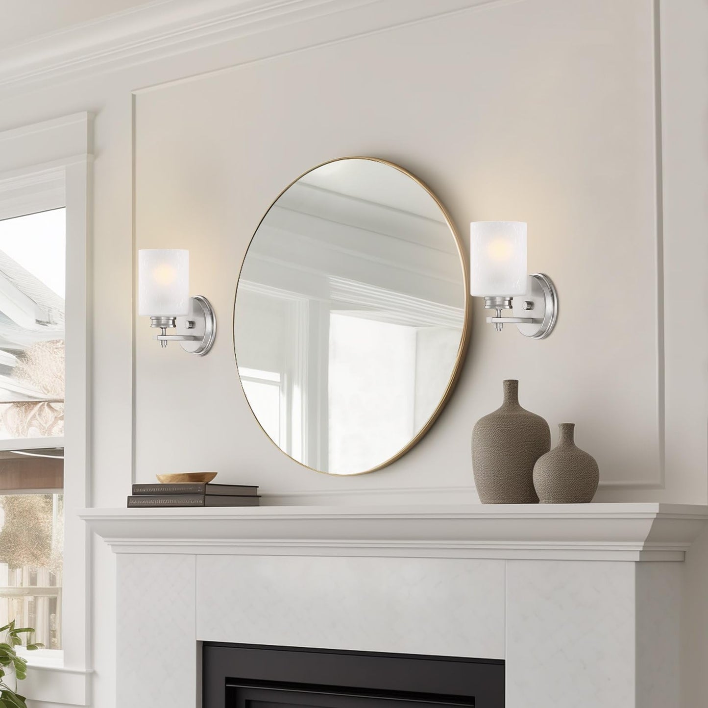 Kira Home Phoebe 8" Modern Wall Sconce with Frosted Seeded Glass Cylinder Shade, Industrial Silver Wall Light with Cylinder Glass Shade, Brushed