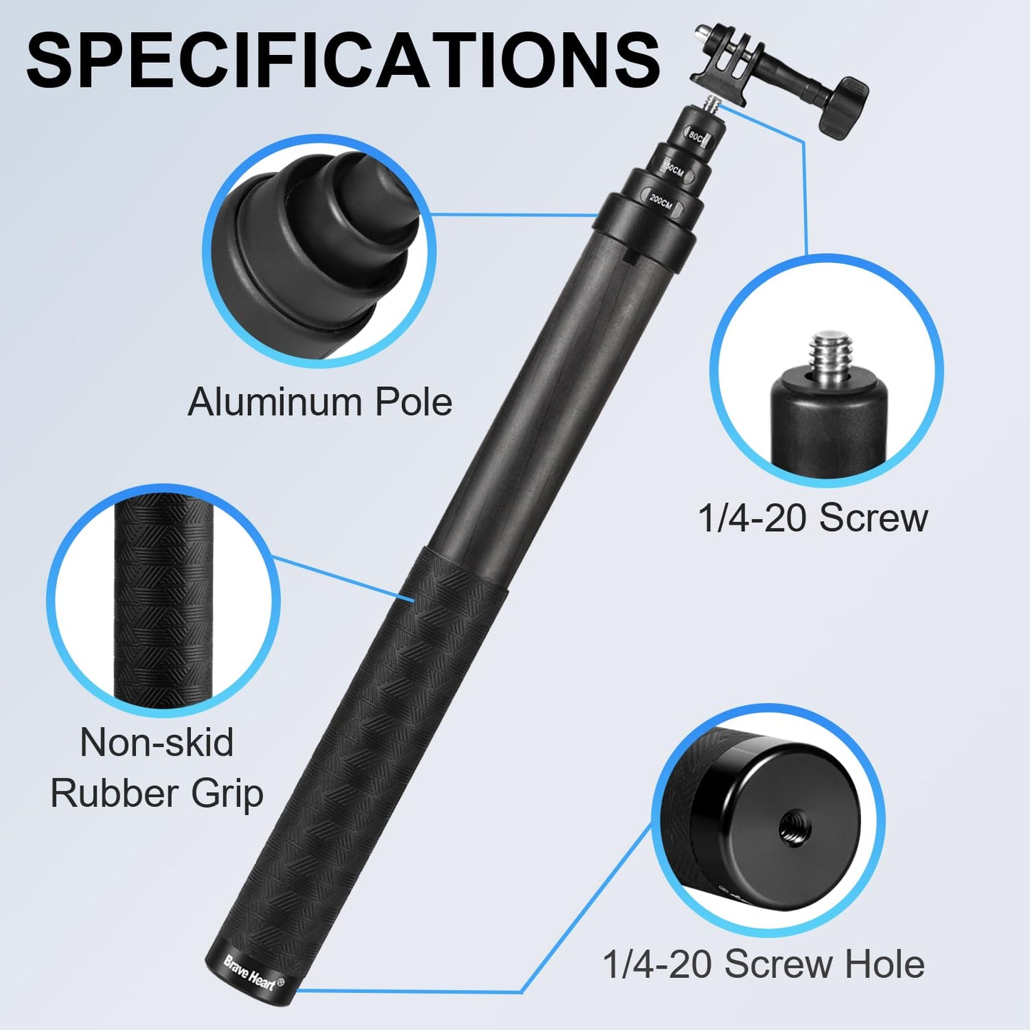 2-Meter/6.5-Foot Retractable Carbon Fiber Invisible Selfie Stick for Insta360 ONE X5 X4 X3 R RS X Insta 360 GO 2 3,for Go Pro Max Hero 13 12 11 10 9 8