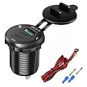 USB C Car Charger Socket, Marine Grade 12V Outlet with Dual 18W PD Ports & QC 3.0 Fast Charging, IP66 Waterproof Aluminum Flush Mount for Car, Boat