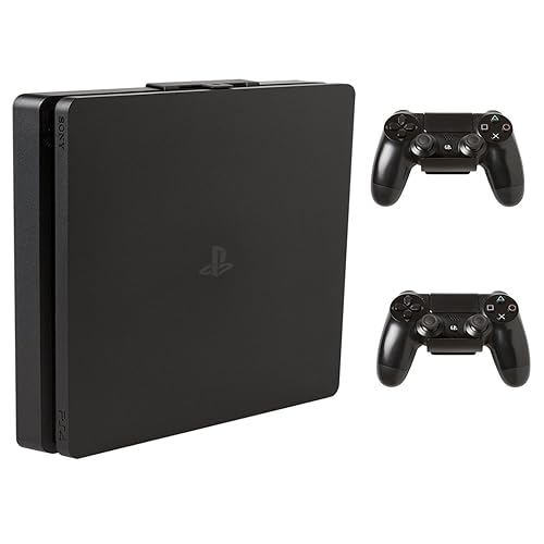 HIDEit Mounts 4S Bundle, Wall Mounts for PS4 Slim and Controllers, Steel Wall Mount for PlayStation 4 Slim and 2 Controller Mounts to Safely Store