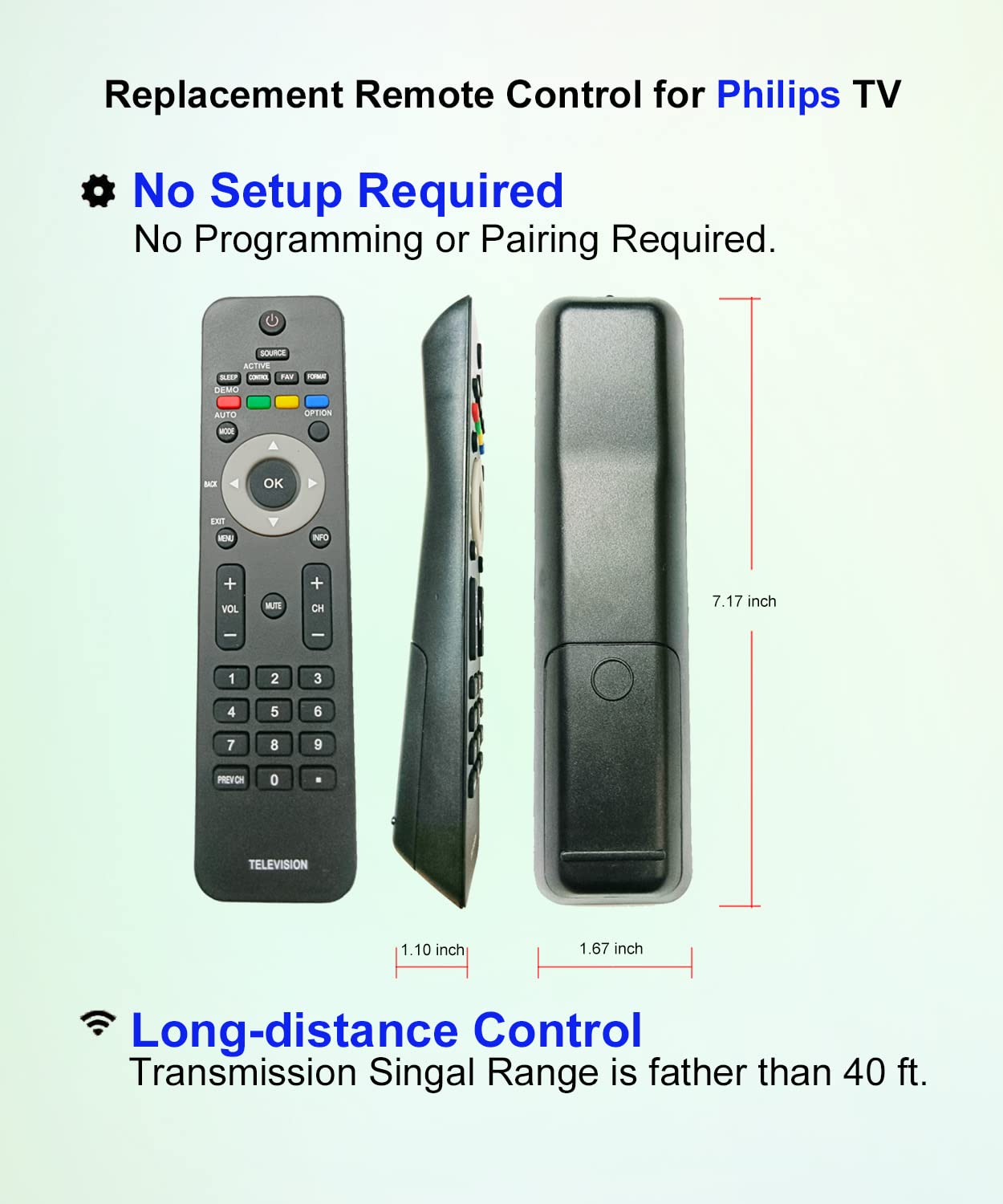 JISOWA Replacement Remote Control Universal for Philips 40PFL3705D/F7 47PFL7422/37 55PFL4706/F7 52PFL5704D/F7 47PFL5704D/F7 22HFL5662H/F7