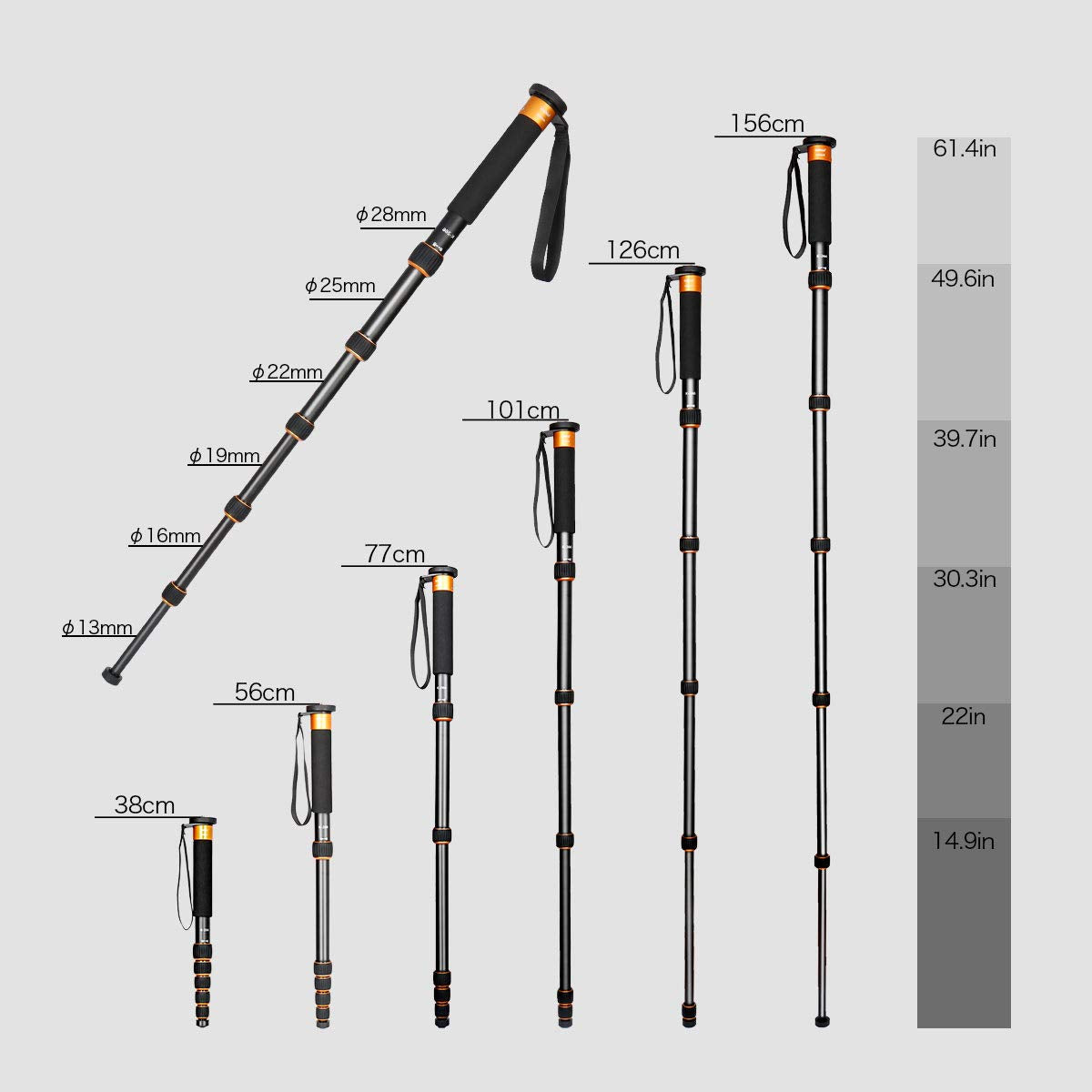 Koolehaoda 6-Section Monopod Compact Portable Photography Aluminum Alloy Unipod Stick, Max. Load 10kg / 22lbs, Folding Size is only 15-inch(K-266