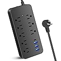 Power Strip-Flat Plug Surge Protector with USB Multiple outlets 4 ft Cord?with Overload Protection?Wall Mount?Desktop Charging Station for Home?Office
