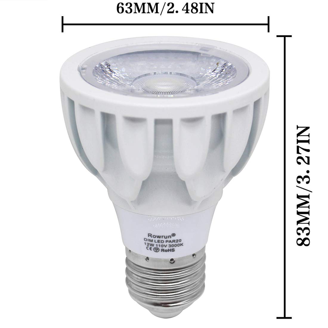 Rowrun PAR20 E26 Dimmable COB Bulb 12W Warm White 3000K Can Light 2 Pack