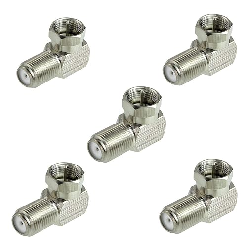 Eledabra F Type Right Angle 90 Degree Male to Female Cable Connector Coax Adapter Pack of 5