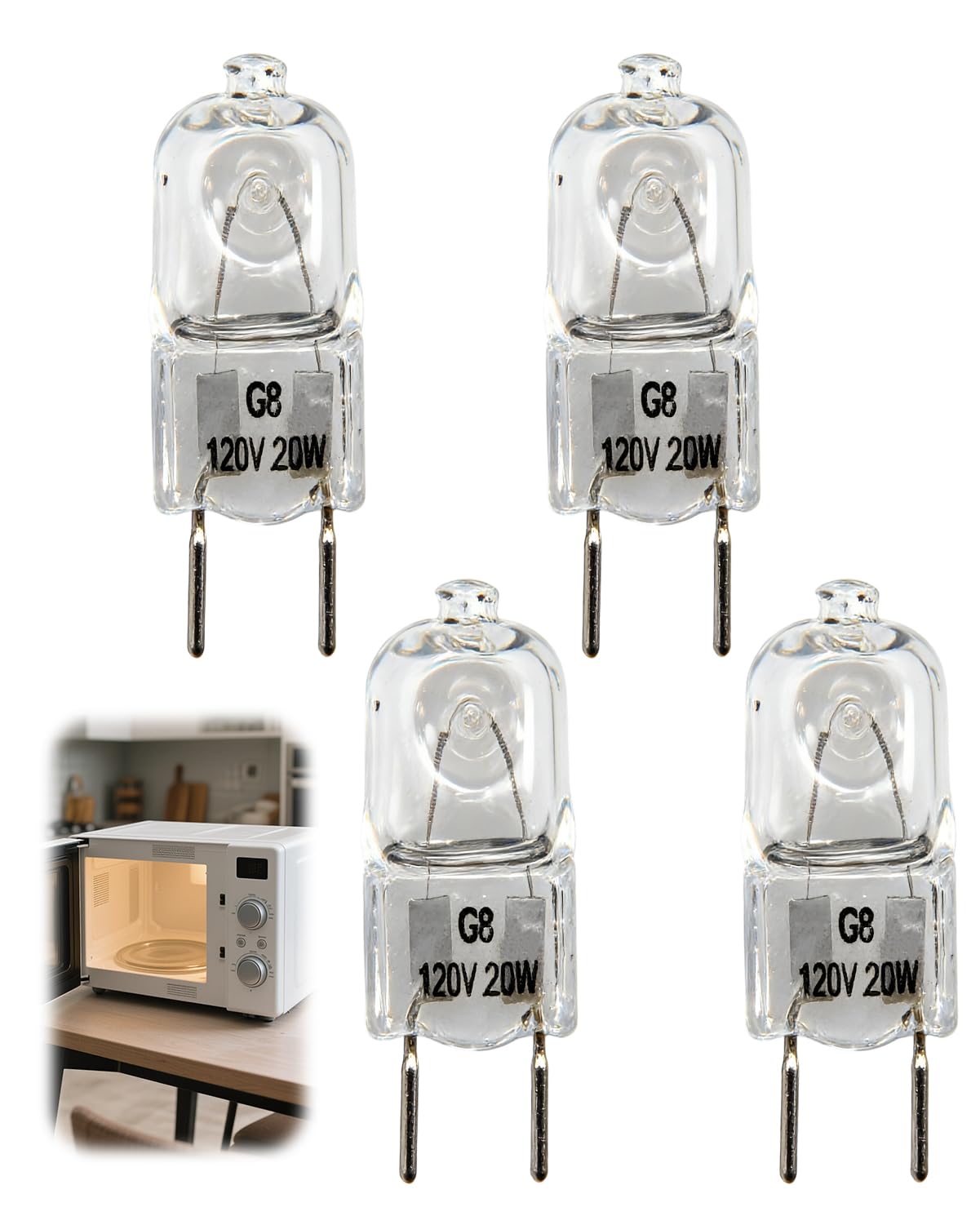 SyhirNmly 4 Pcs G8 Microwave Light Bulb,Under Hood Stove Light Replacement Halogen Bulbs, 120V 20W/50W Dimmable Warm White Light, for Replaces