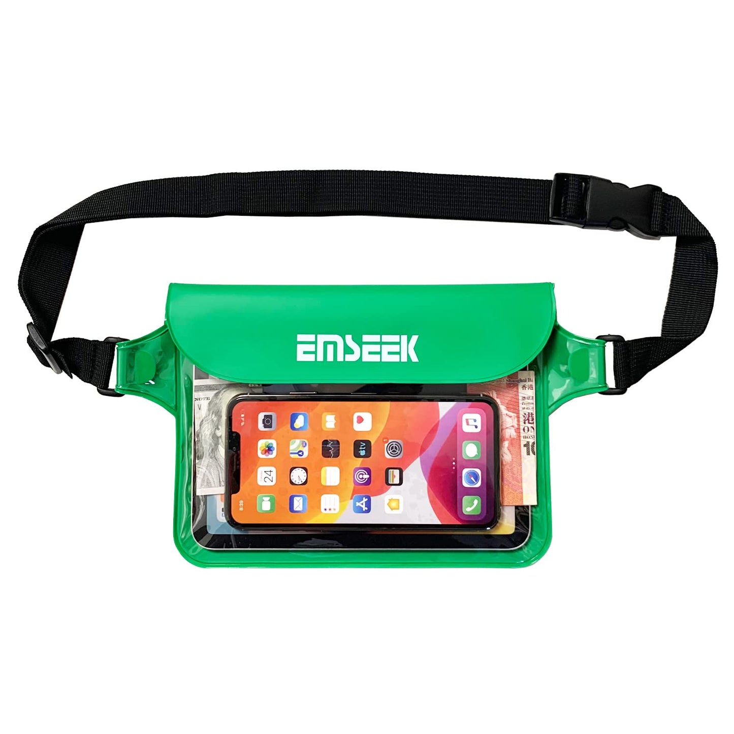 EMSEEK Waterproof Waist Pouch Dry Belt Bag Fanny Pack Keep Your Key Fob Wallet Kindle Phone Dry Perfect For Swim Surf Snorkel(Green)