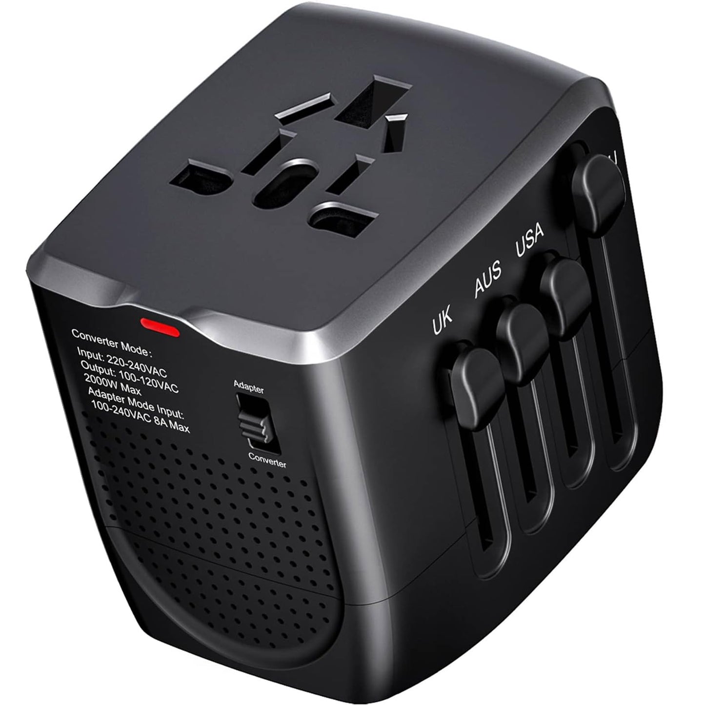 International Travel Adapter & Voltage Converter – Step Down 220V to 110V for Phones, Laptops, Curling Irons, US to UK/EU/AU & 200+ Countries