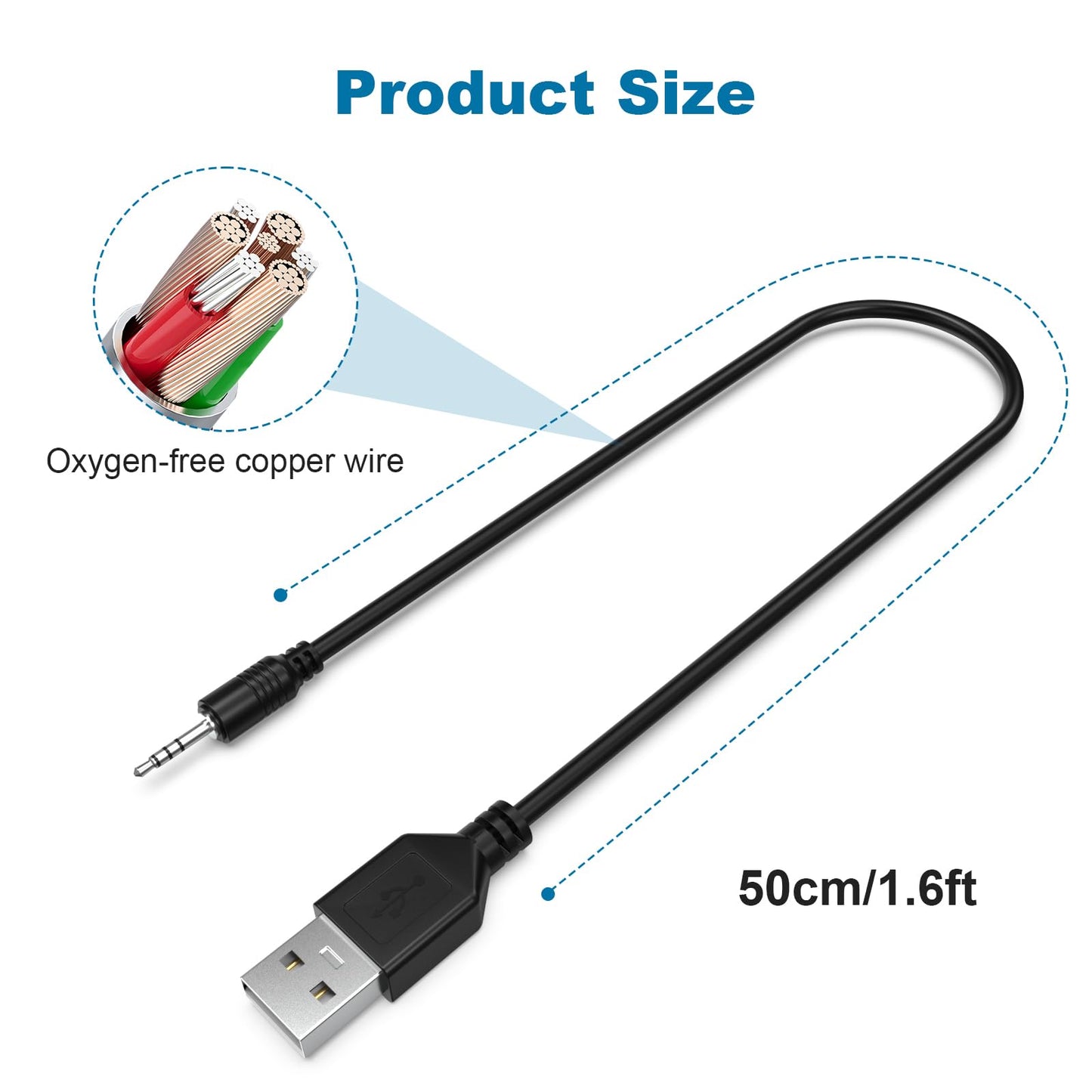 Saipomor USB to 2.5mm Charging Cable Compatible with JBL Synchros S300/S300i/S300a/S500/S700, S400BT, J56BT, E30/E40BT/E50BT Headphones-50cm