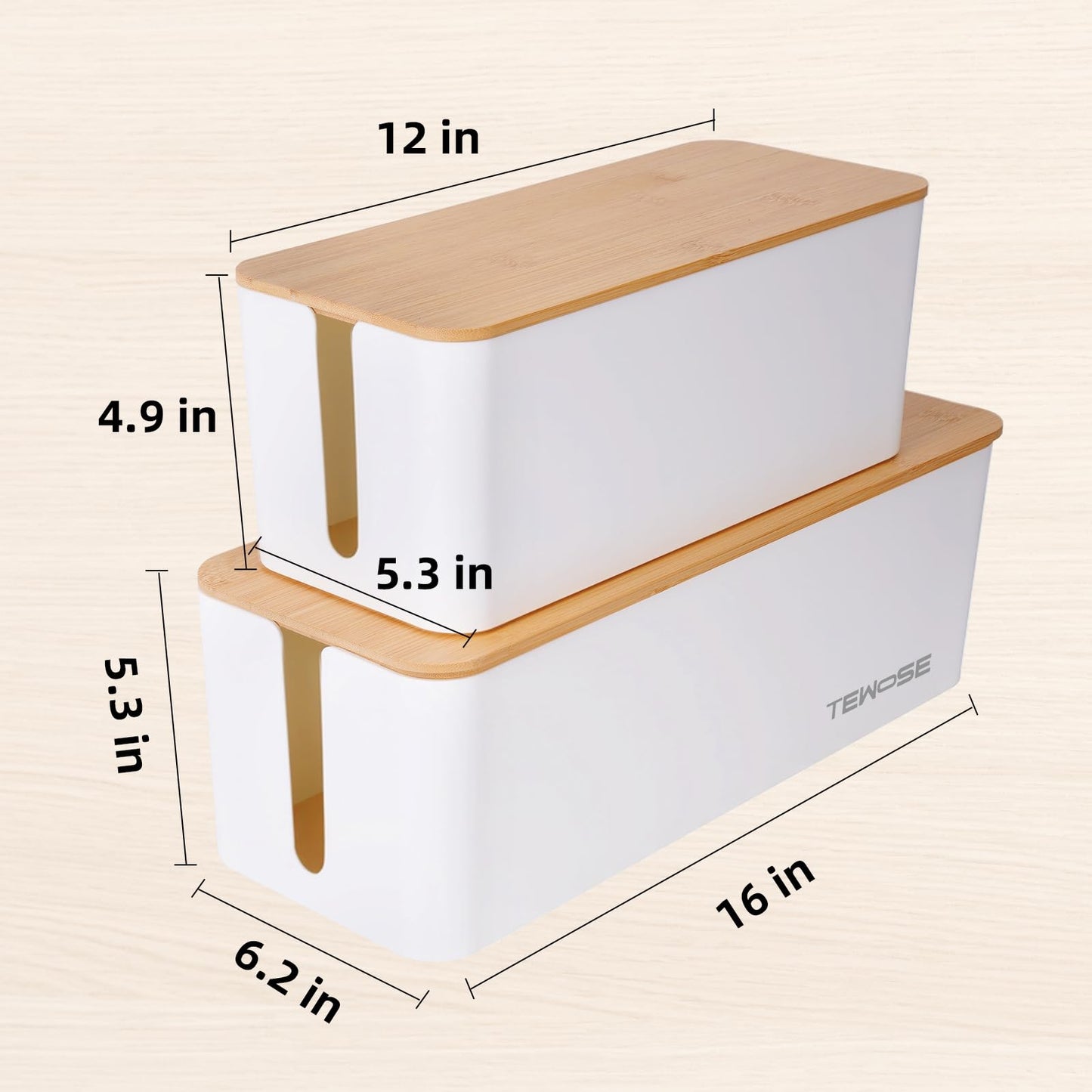 2 Pack Cable Management Box - Child and Pet-Proof Cord Organizer with Bamboo-Style Design, Large Capacity Cable Cover for Hiding TV Wires, Computer