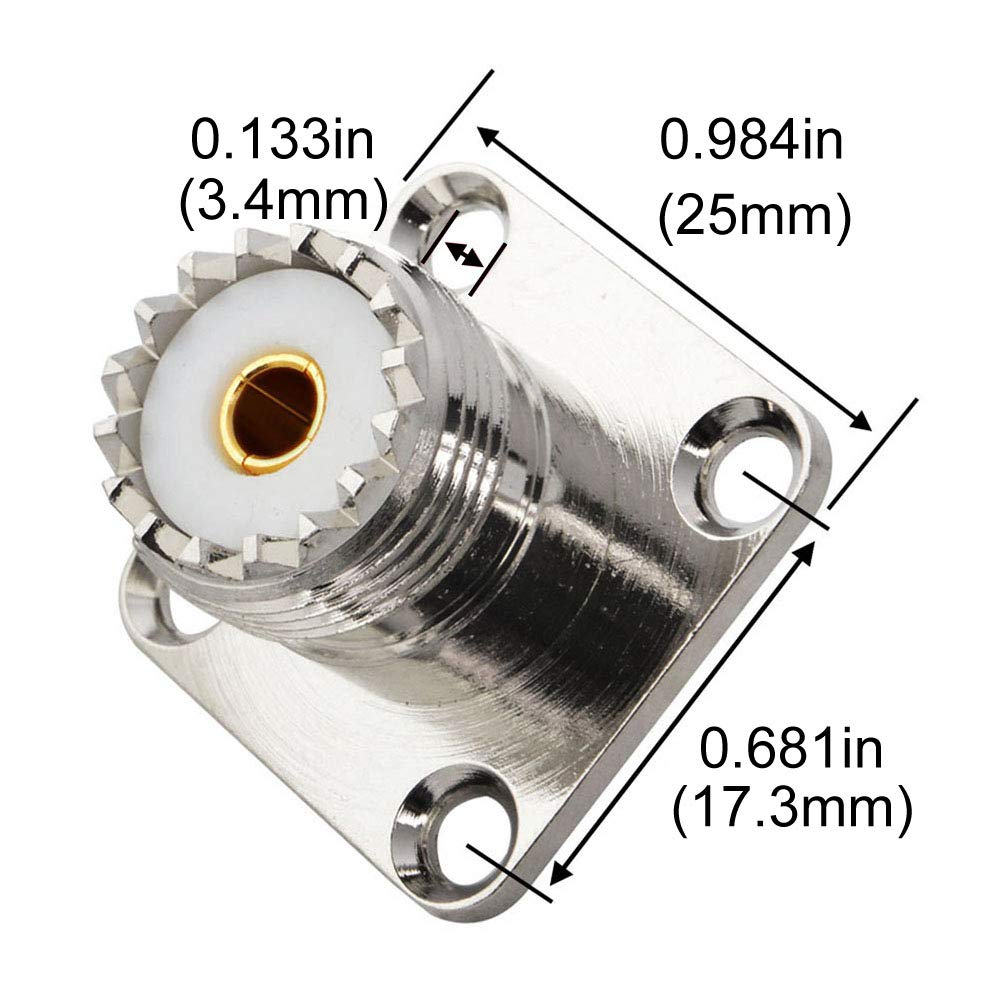 Boobrie BNC Female to UHF Female SO239 4 Hole Flange Panel Mount Connector RF Coax Adapter Female to Female Coaxial Cable Connector BNC Jack to UHF