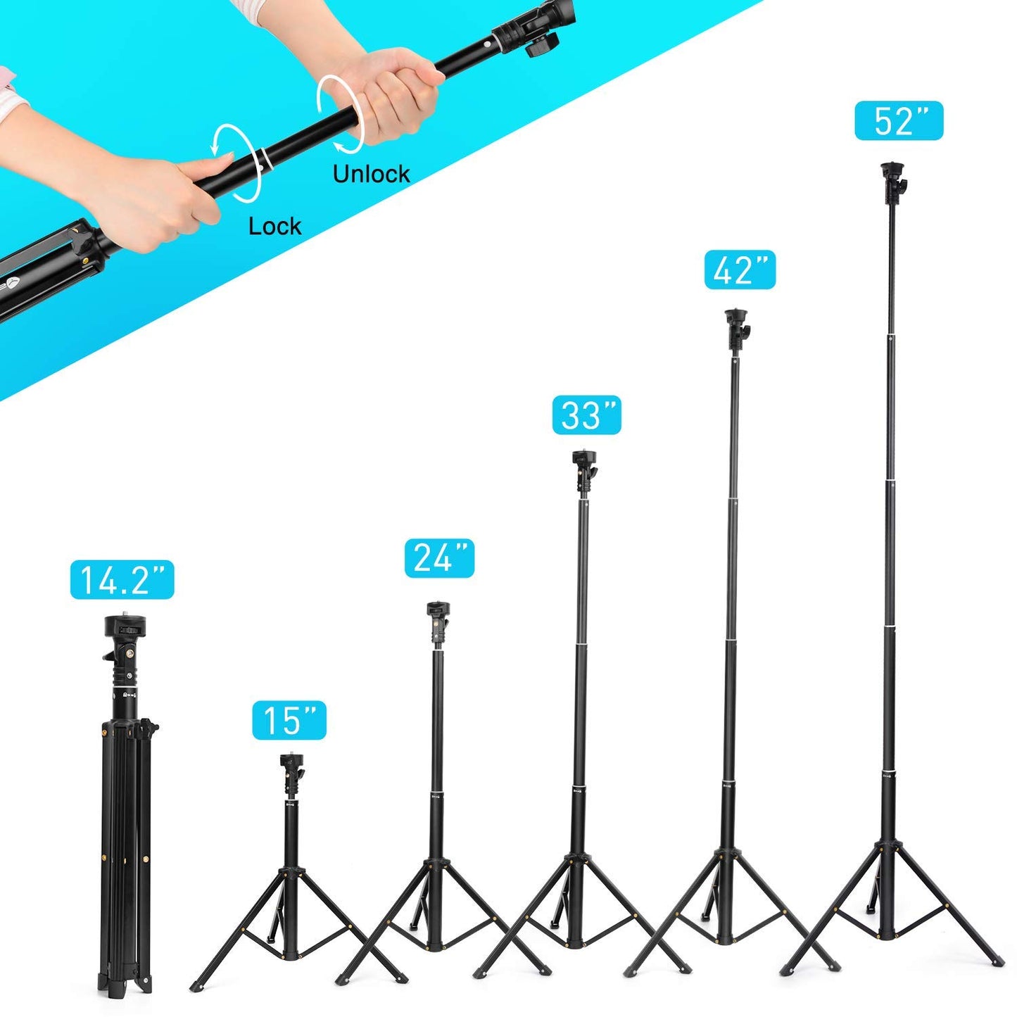 Yesker Selfie Stick Tripod for iPhone Android 52 Inch Extendable Phone Tripod Stand with Remote Selfie Stick Video Recording Equipment Filming