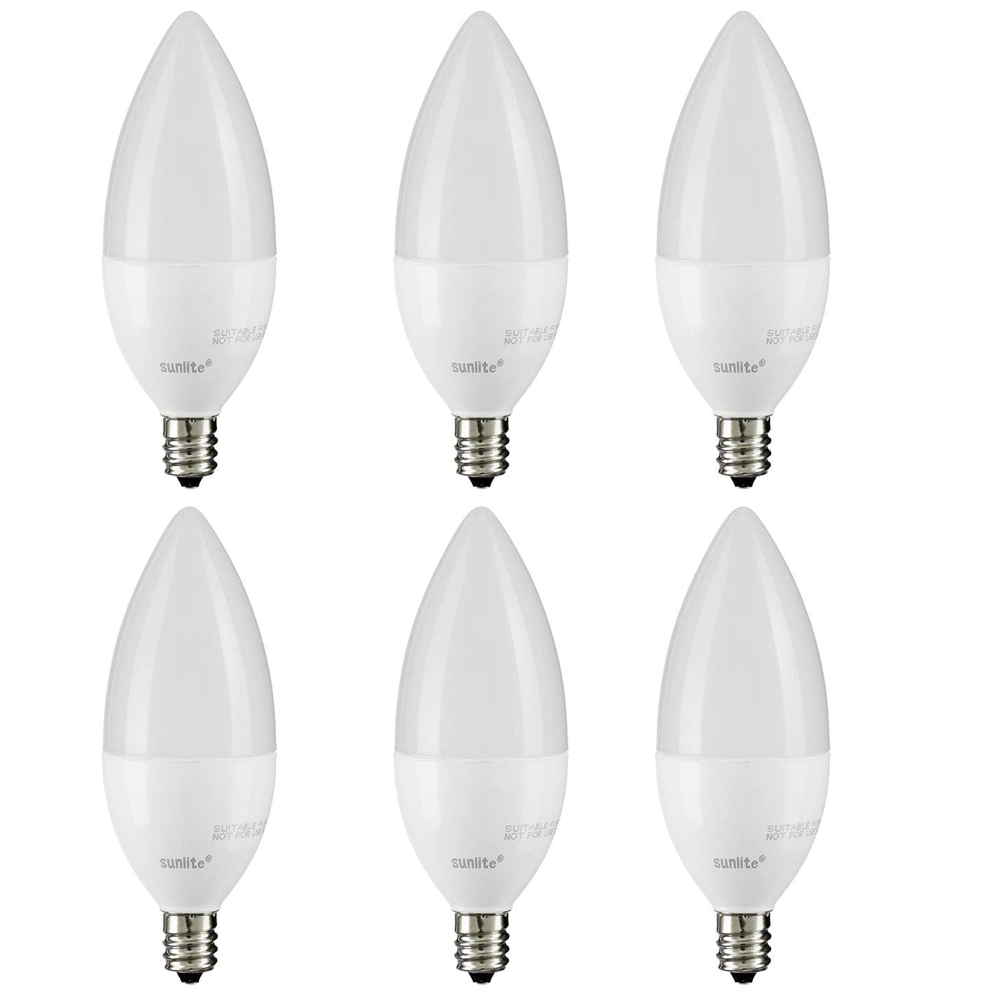 Sunlite LED B11 Frosted Torpedo Tip Chandelier Light Bulb, 4.5 Watts (40W Equivalent) 300 Lumens, Candelabra E12 Base, Dimmable, ETL Certified, 5000K