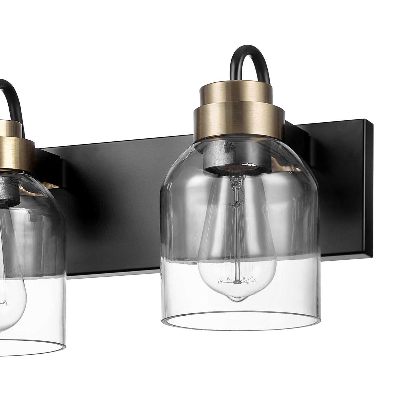Globe Electric 63000200 22" 3-Light Vanity Light, Matte Black, Matte Brass Accents, Glass Shades, Beauty Room Accessories, Lights for Bathroom, Powder