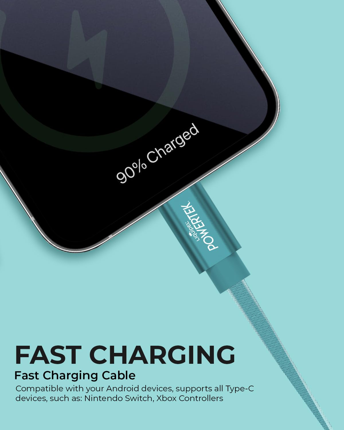 LIQUIPEL Powertek 6ft USB Type C Fast Charging Cable - Two Tone Charger for Galaxy, Android, iPhone, MacBook, Nintendo, PlayStation, Pixel, and More